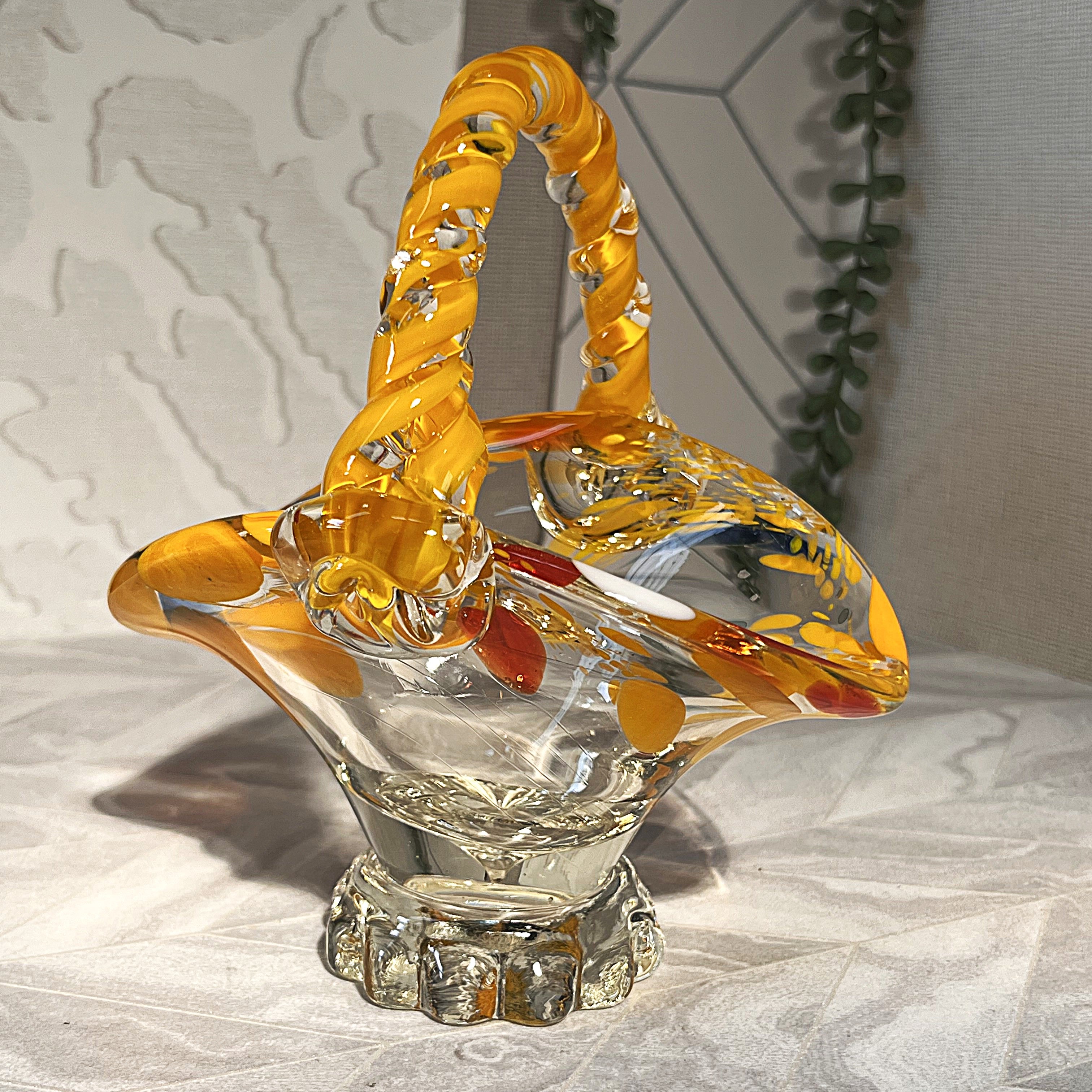 Japanese: Art Glass Amber Yellow Basket