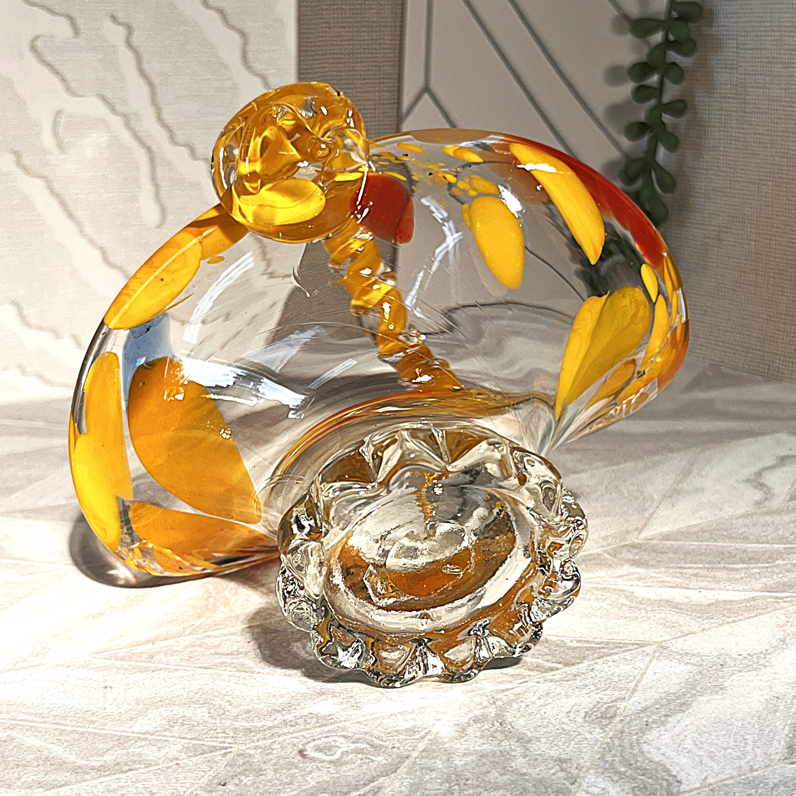 Japanese: Art Glass Amber Yellow Basket