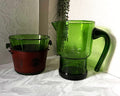 Coloured Glass: Skandia Emerald Green Glass & Leather Stacking Pitcher Ice Bucket Set