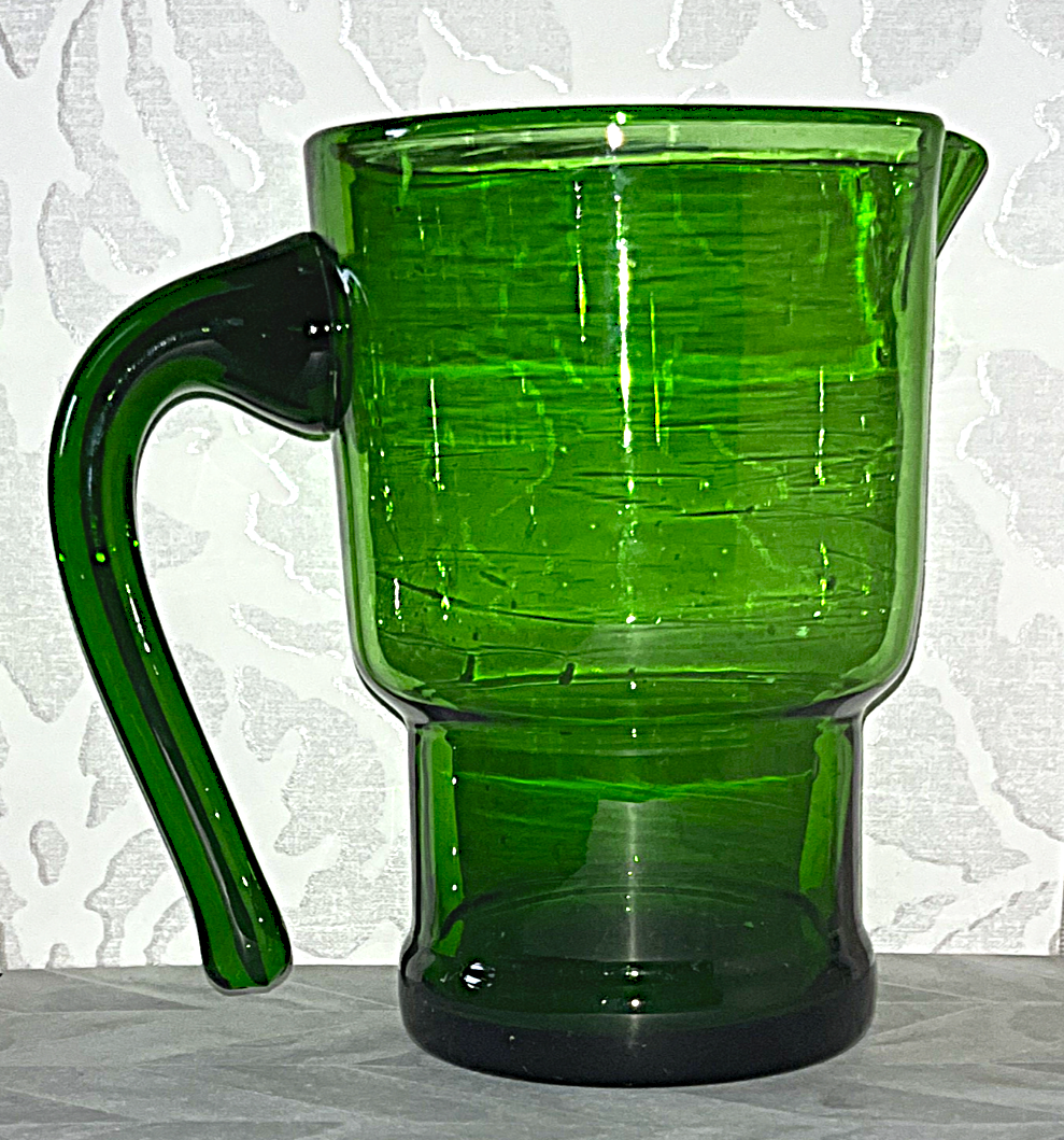 Coloured Glass: Skandia Emerald Green Glass & Leather Stacking Pitcher Ice Bucket Set