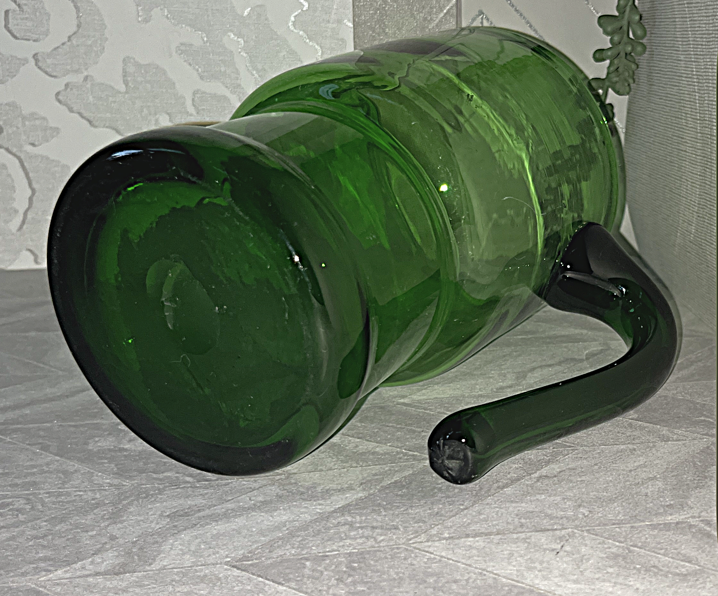 Coloured Glass: Skandia Emerald Green Glass & Leather Stacking Pitcher Ice Bucket Set