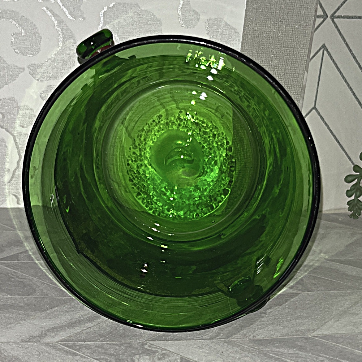 Coloured Glass: Skandia Emerald Green Glass & Leather Stacking Pitcher Ice Bucket Set