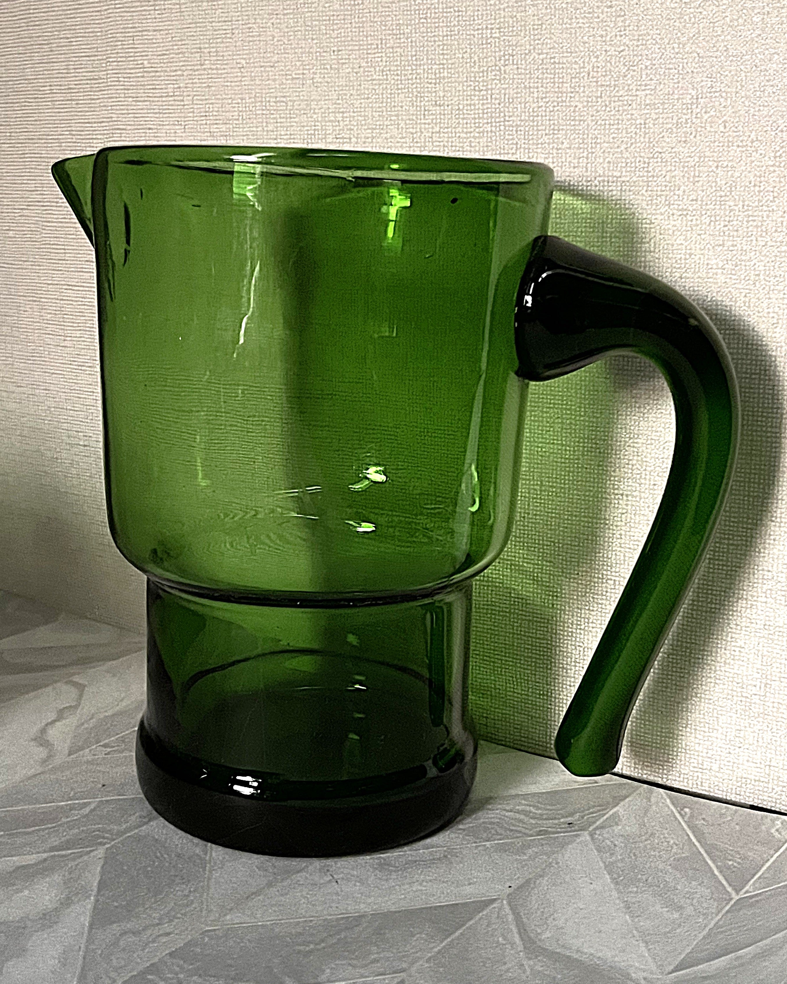 Coloured Glass: Skandia Emerald Green Glass & Leather Stacking Pitcher Ice Bucket Set