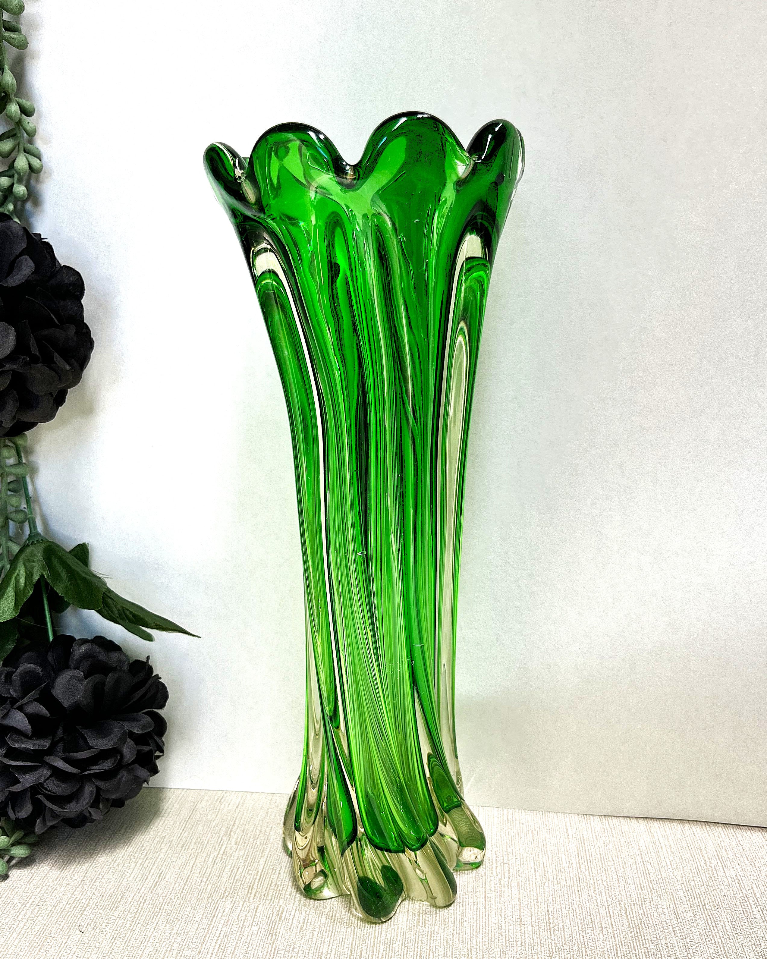 Vases: Emerald Green Cased Glass Vase
