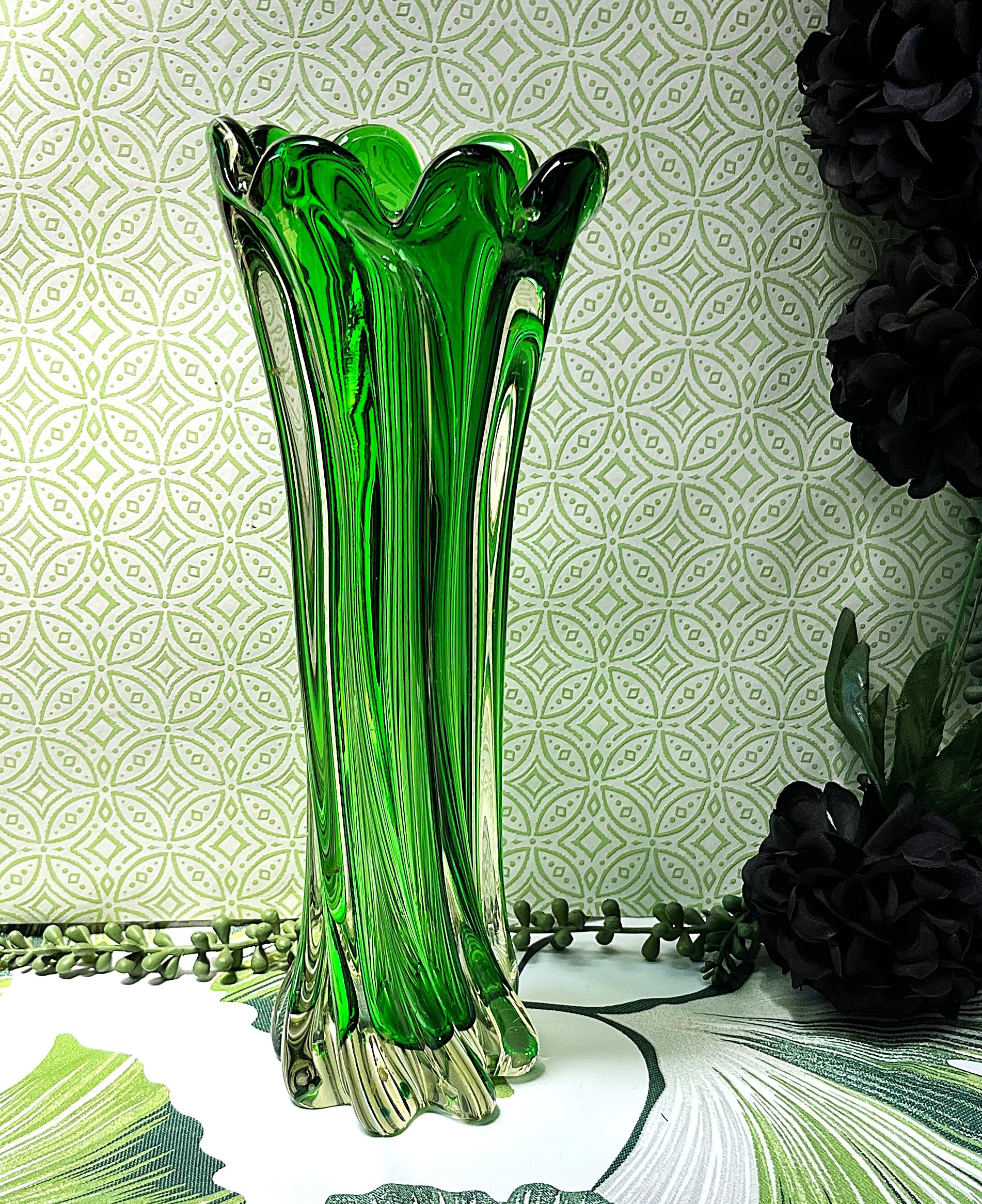 Vases: Emerald Green Cased Glass Vase