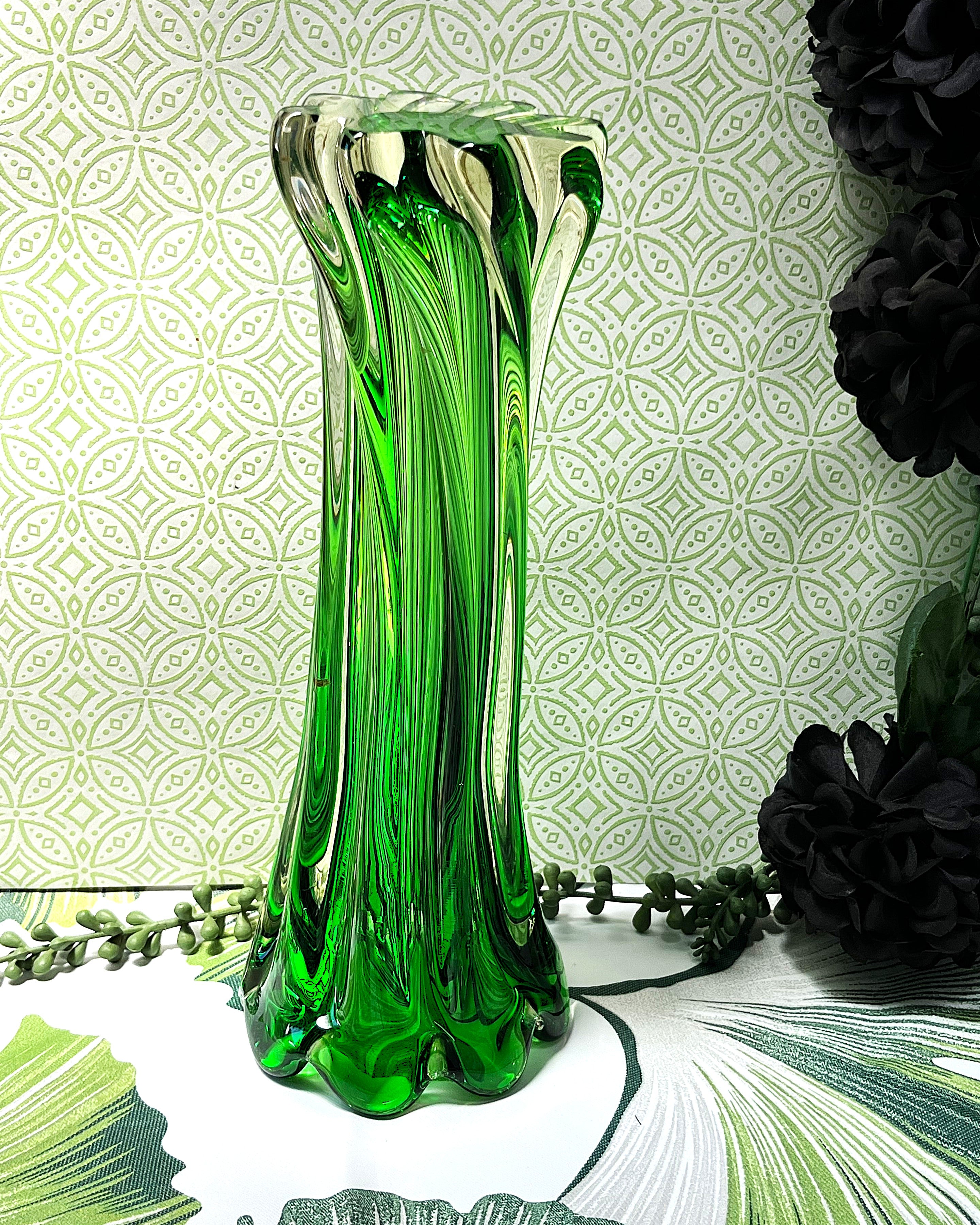 Vases: Emerald Green Cased Glass Vase