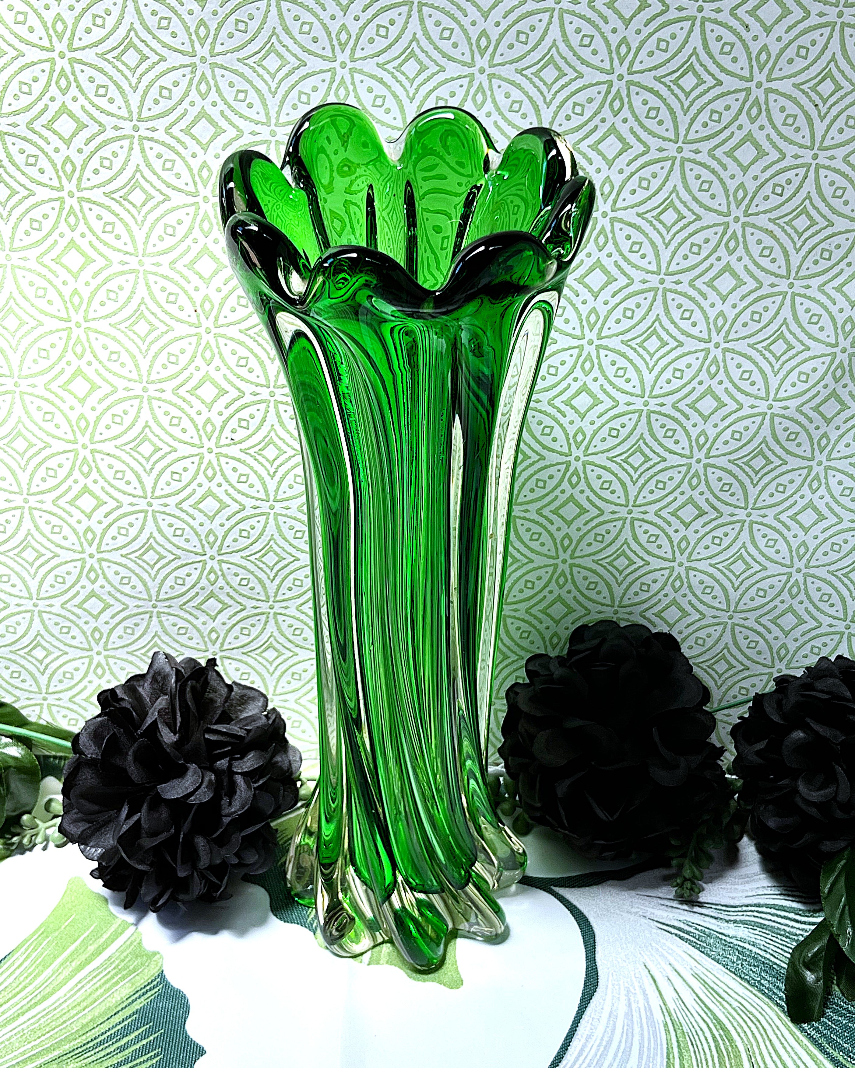 Vases: Emerald Green Cased Glass Vase