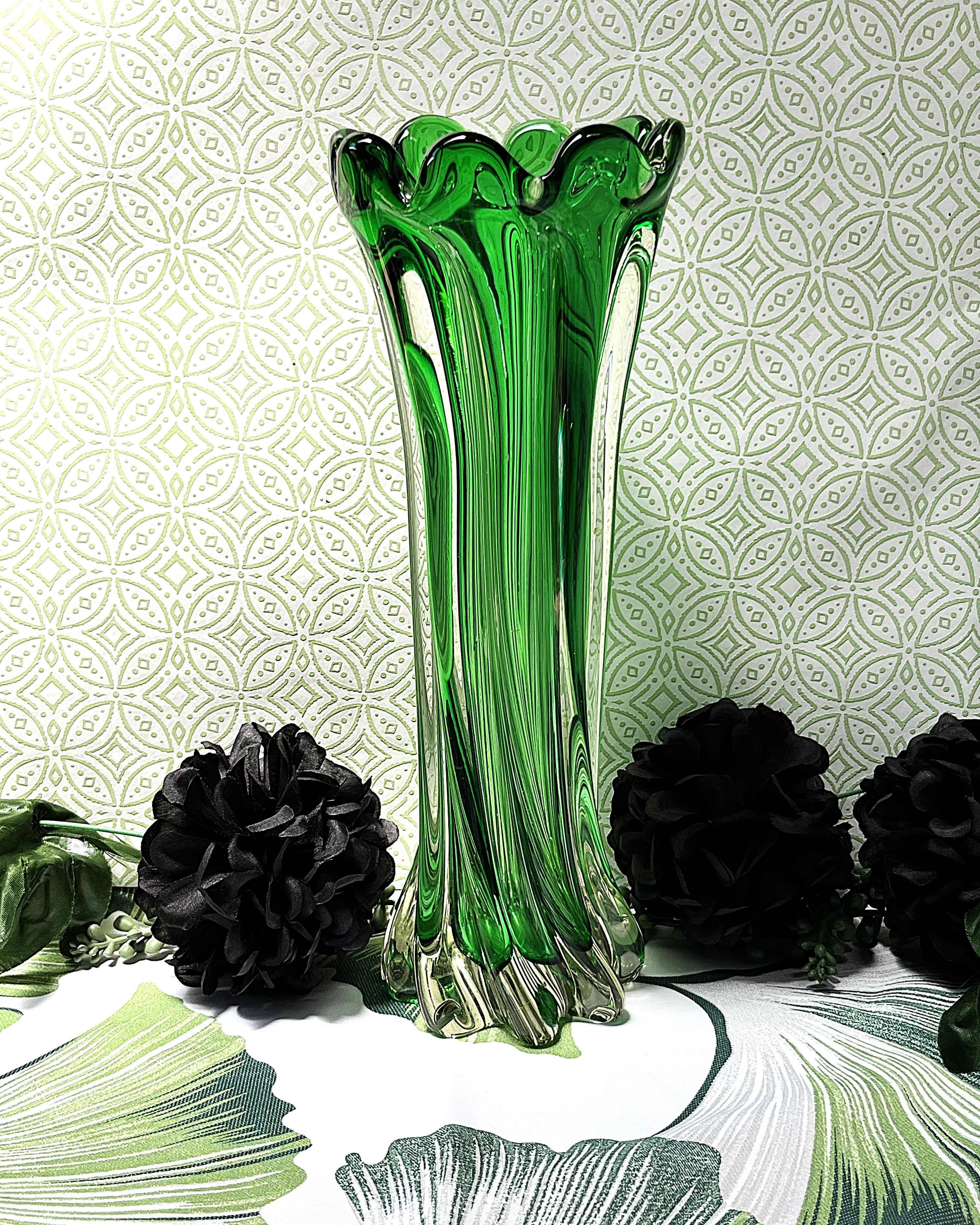 Vases: Emerald Green Cased Glass Vase