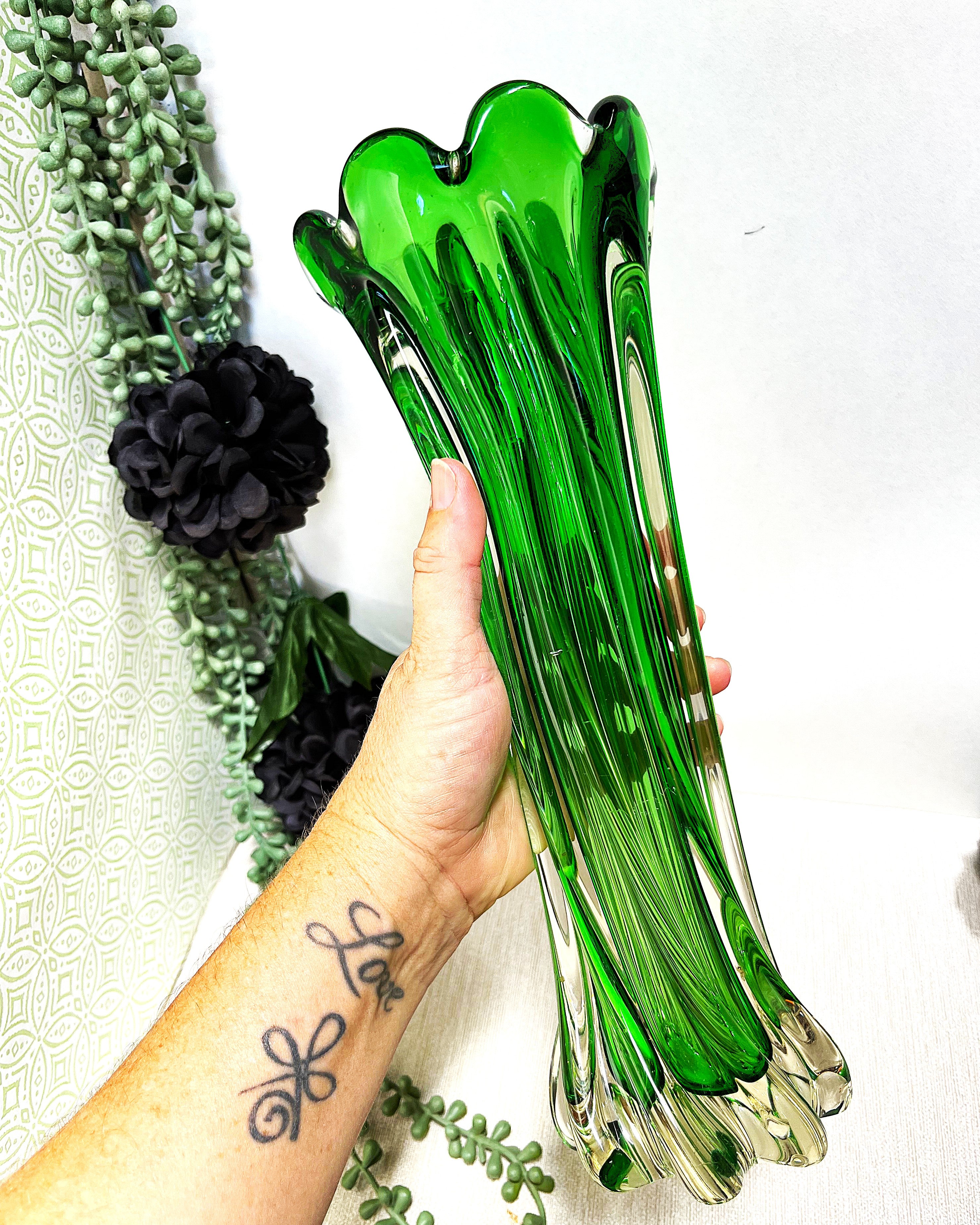 Vases: Emerald Green Cased Glass Vase
