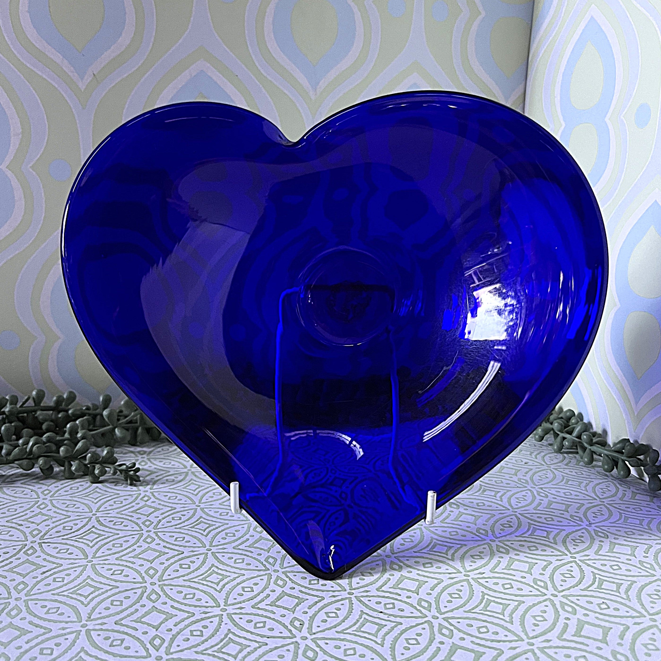 Coloured Glass: Cobalt Blue Heart Shaped Console Bowl
