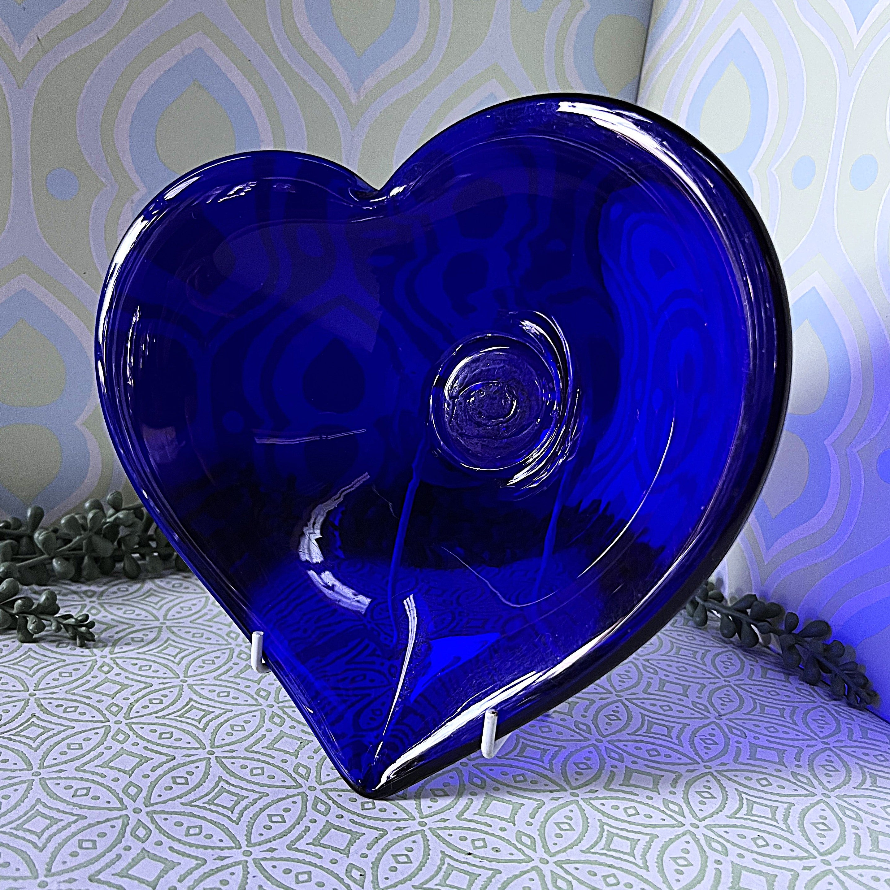 Coloured Glass: Cobalt Blue Heart Shaped Console Bowl