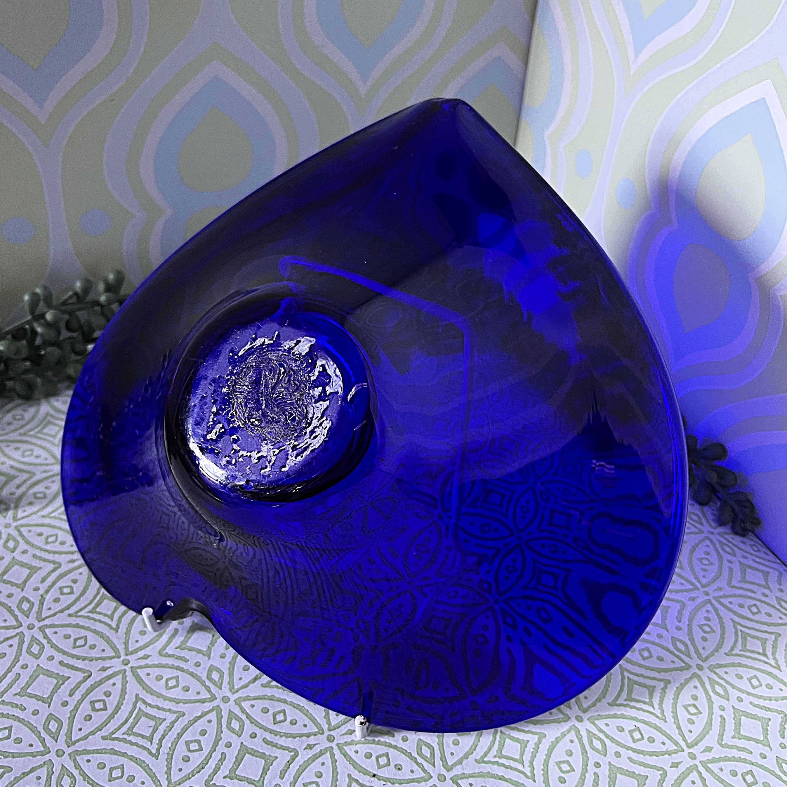Coloured Glass: Cobalt Blue Heart Shaped Console Bowl