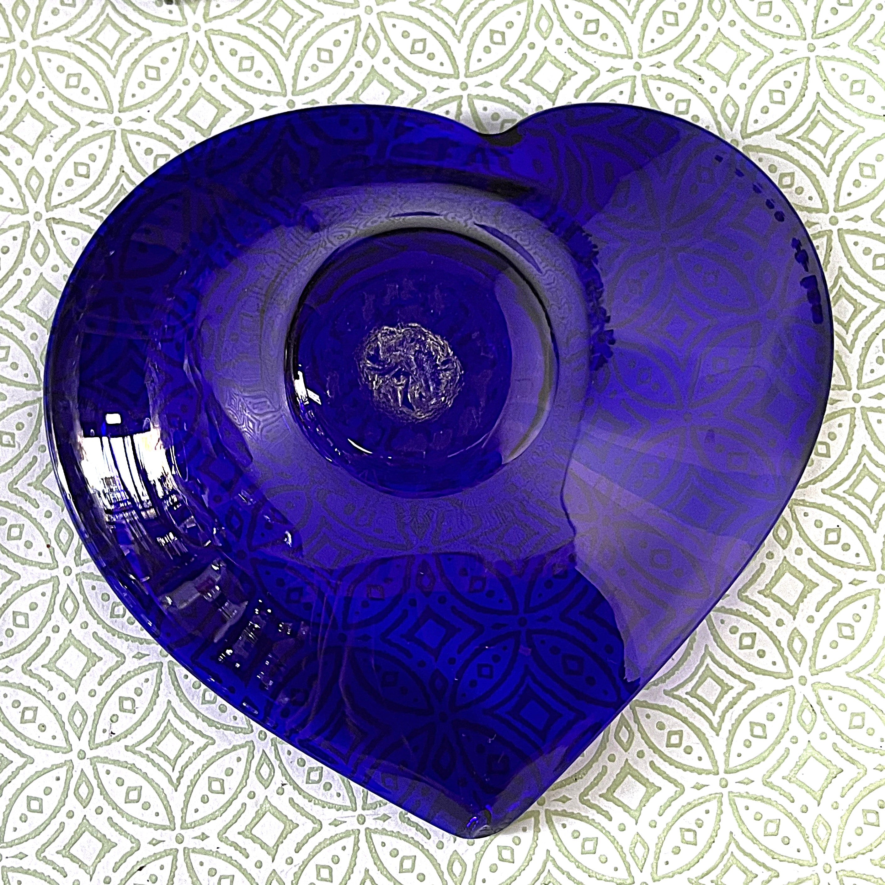 Coloured Glass: Cobalt Blue Heart Shaped Console Bowl