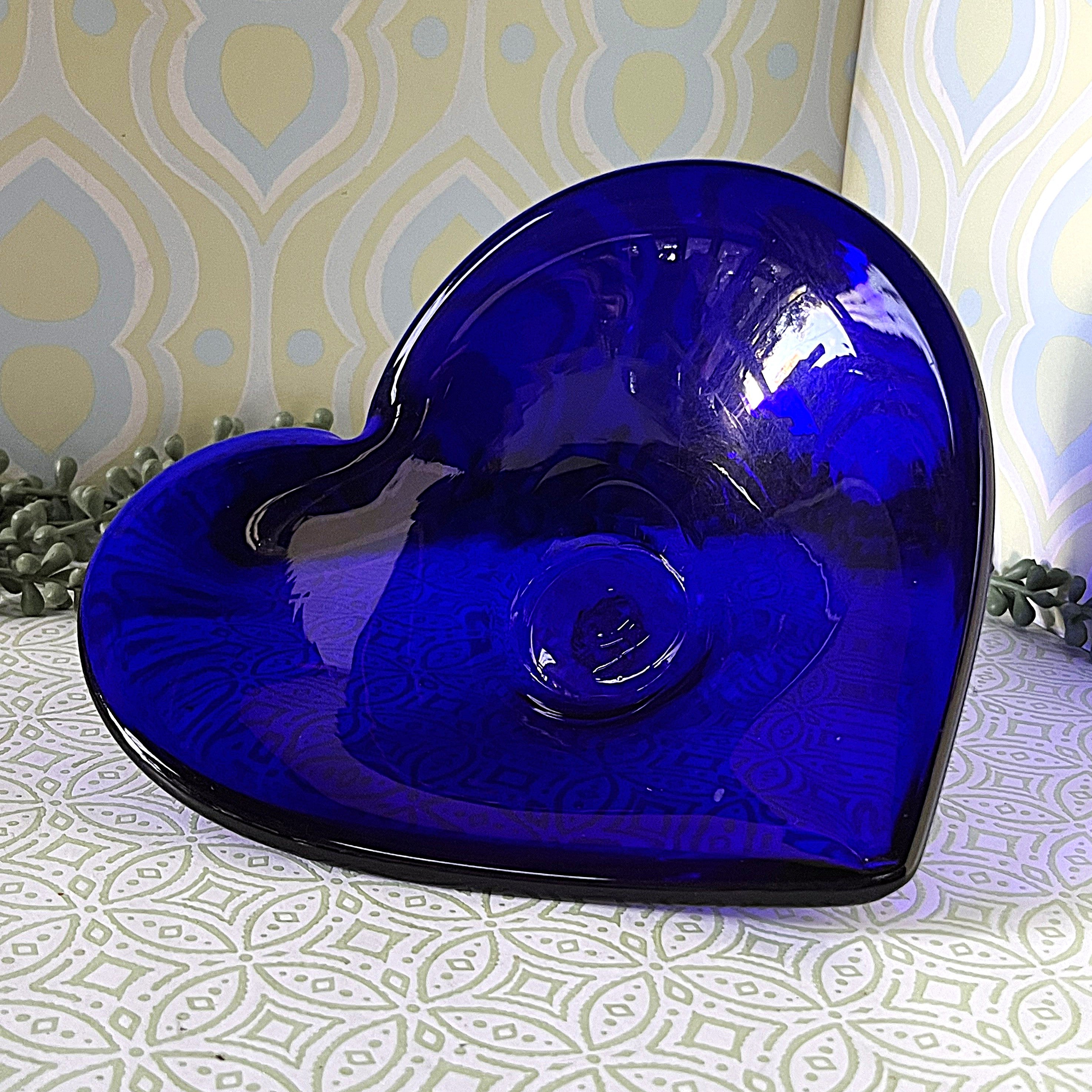 Coloured Glass: Cobalt Blue Heart Shaped Console Bowl