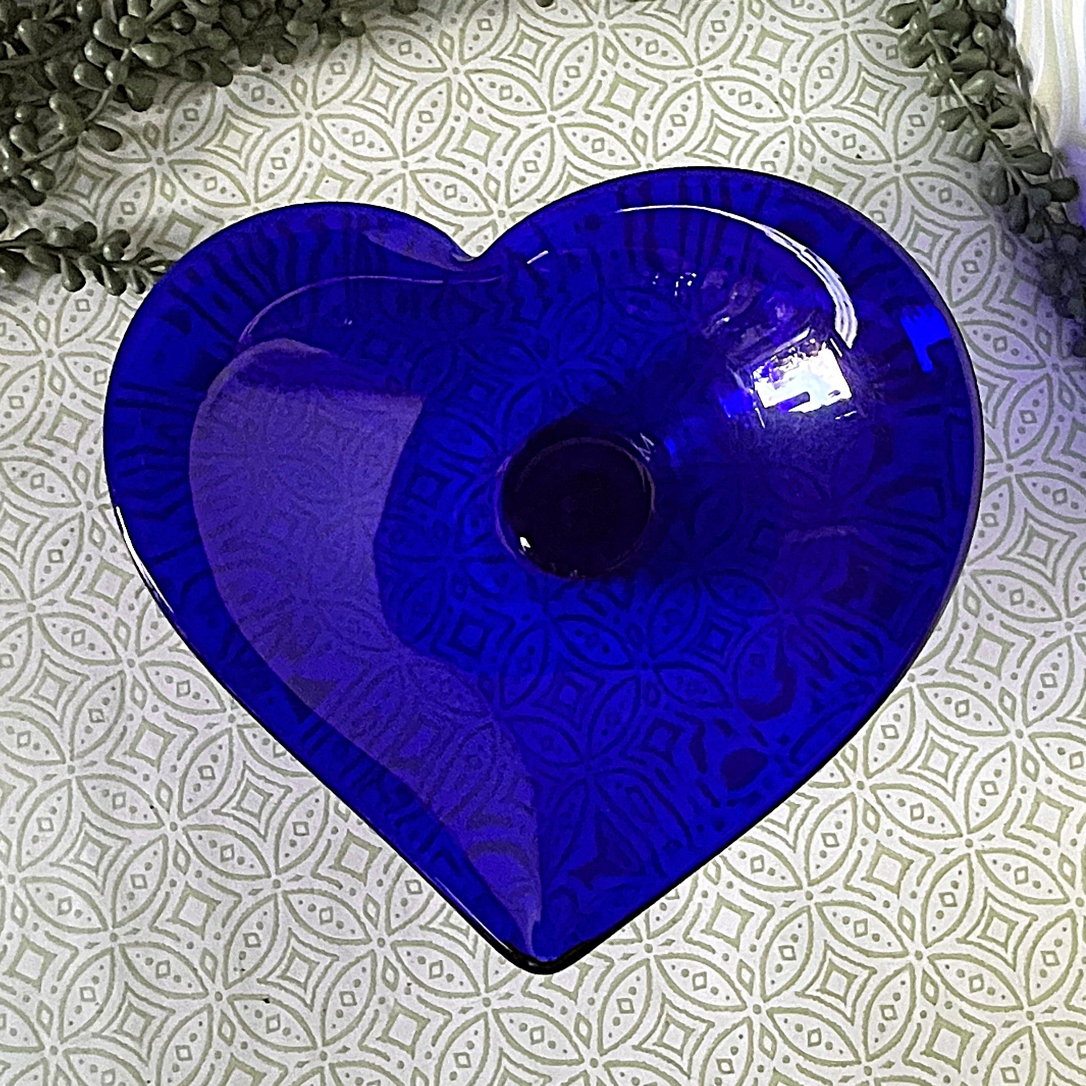 Coloured Glass: Cobalt Blue Heart Shaped Console Bowl