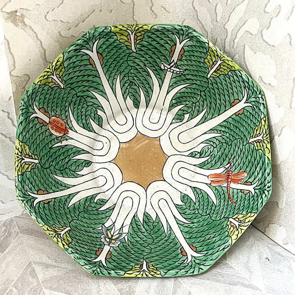 Oriental Art: Chinese Famille Verte Bok Choy Porcelain Footed Bowl
