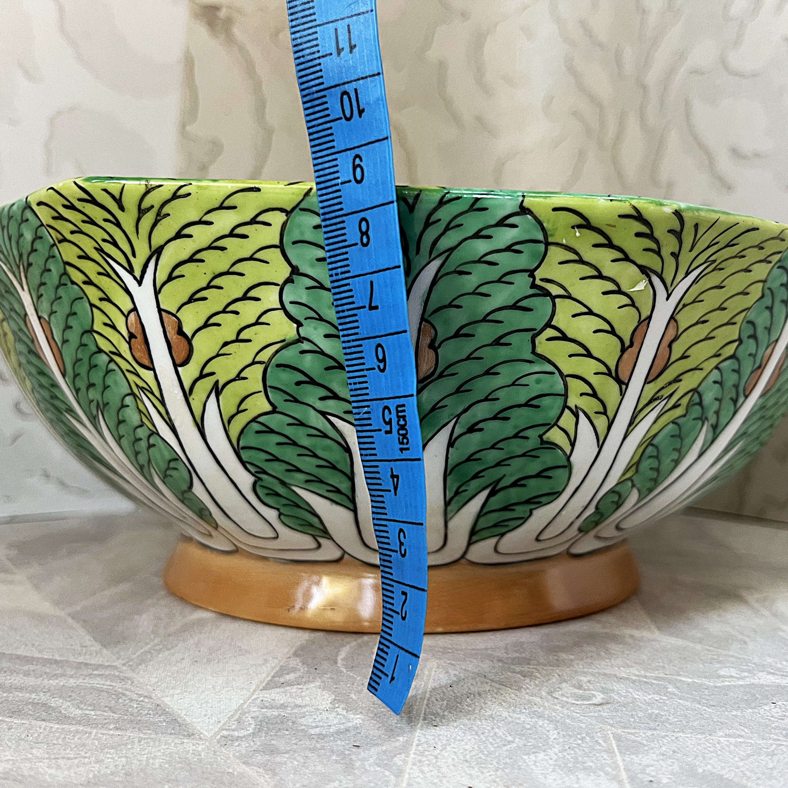 Oriental Art: Chinese Famille Verte Bok Choy Porcelain Footed Bowl