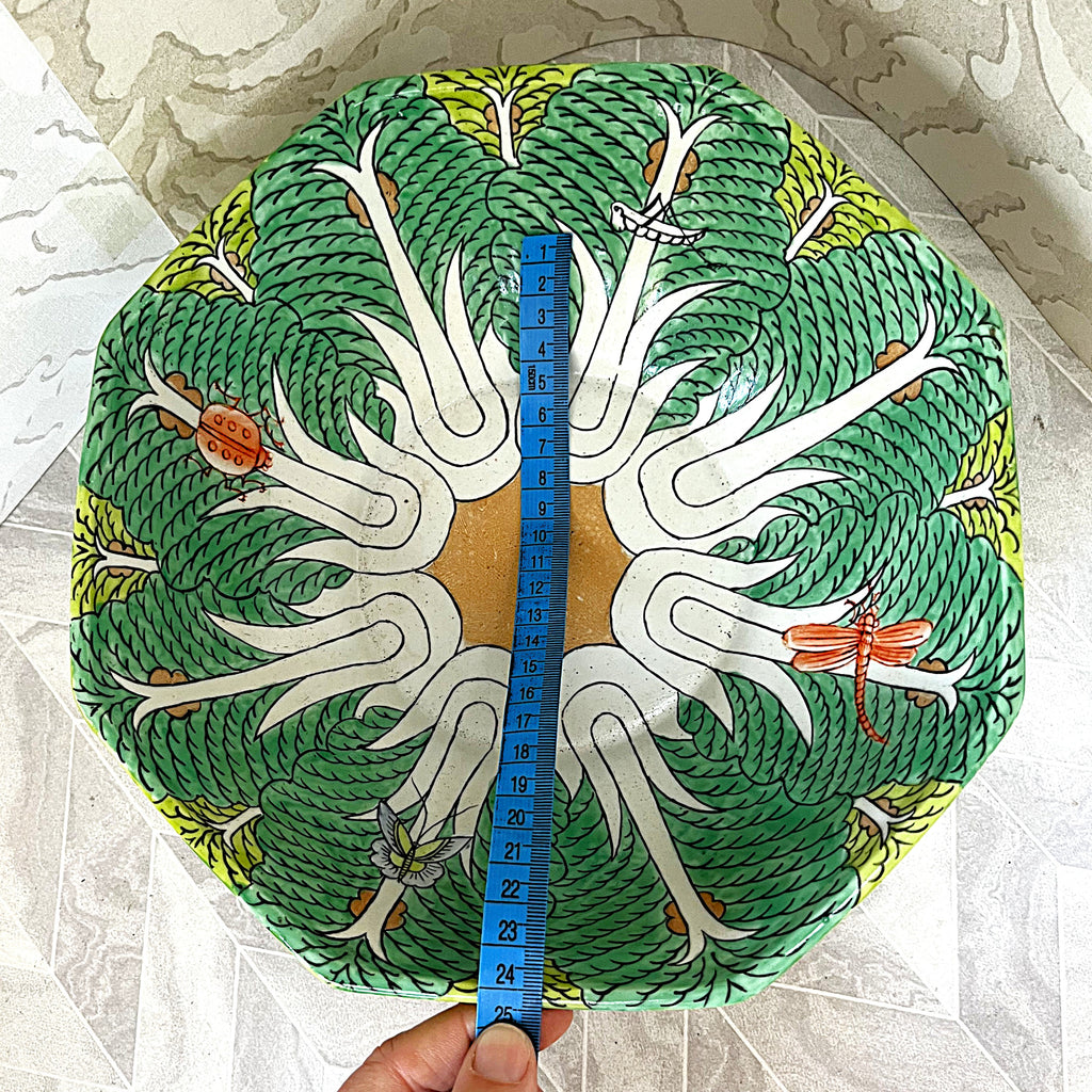 Oriental Art: Chinese Famille Verte Bok Choy Porcelain Footed Bowl