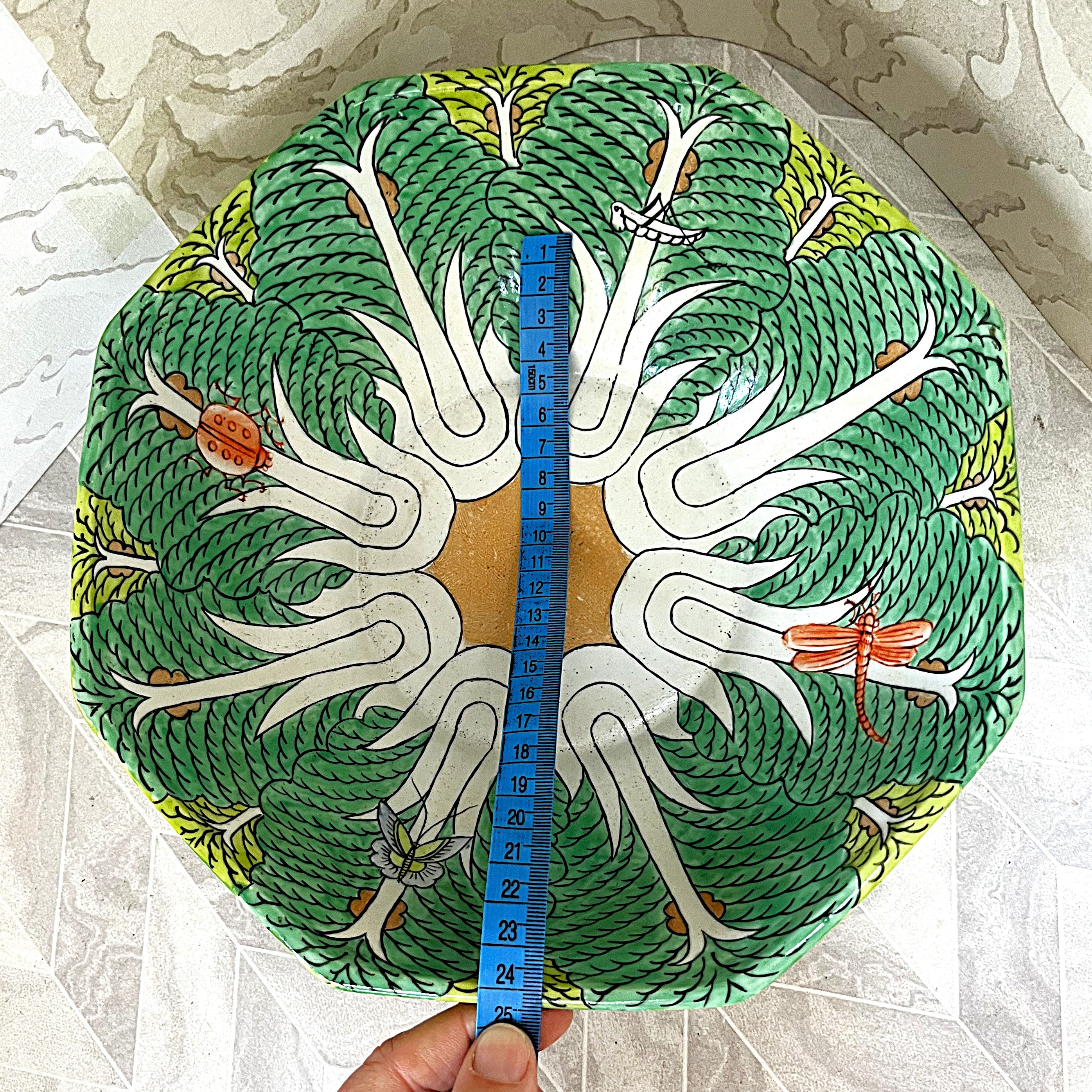 Oriental Art: Chinese Famille Verte Bok Choy Porcelain Footed Bowl
