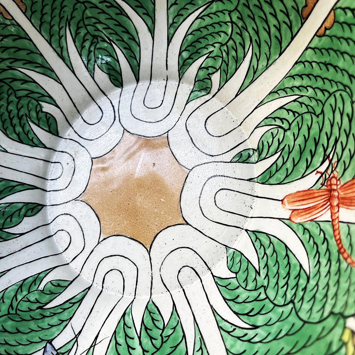 Oriental Art: Chinese Famille Verte Bok Choy Porcelain Footed Bowl