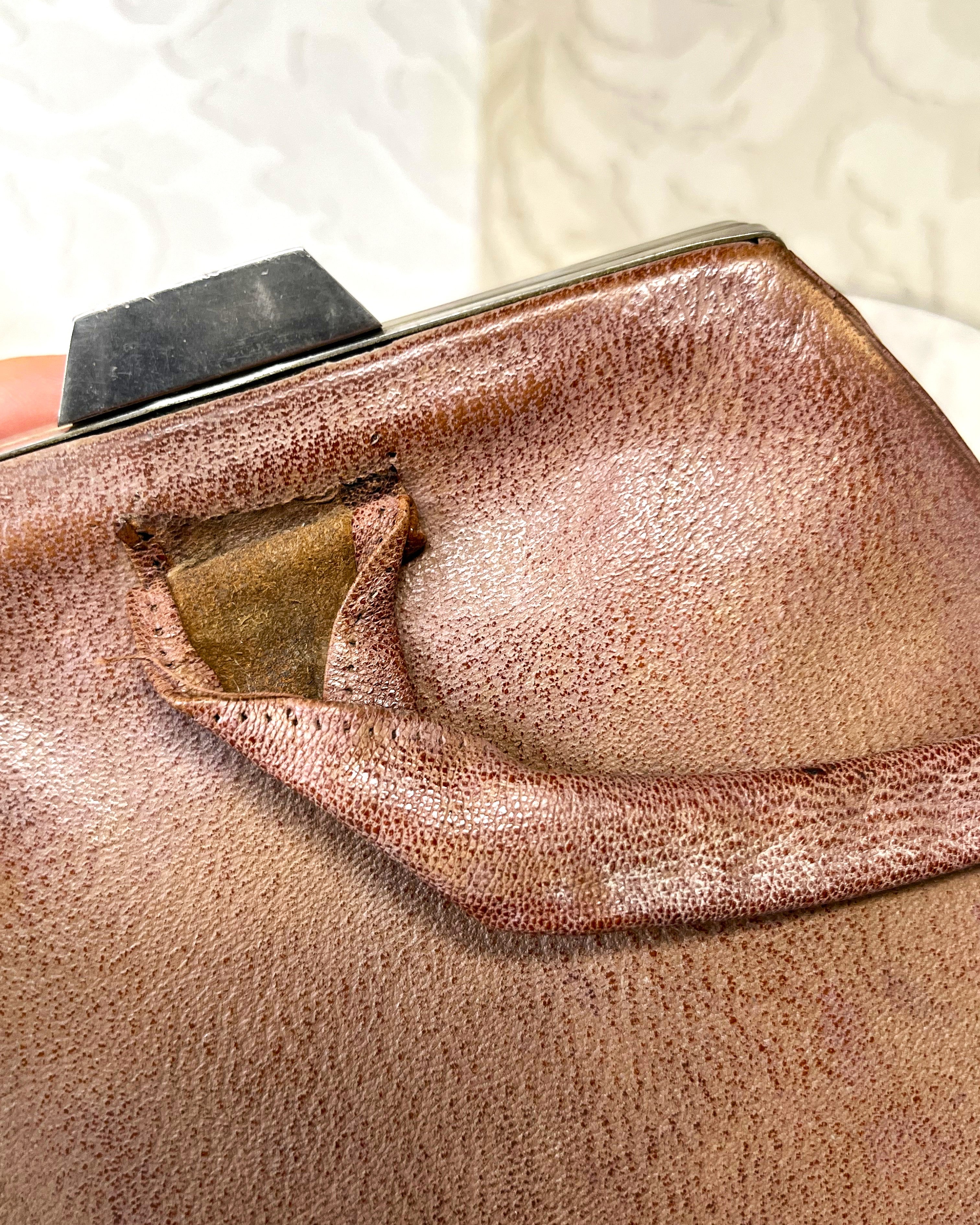 Bags: Tan Pebbled Leather Framed Kiss-Lock Top Handle Bag
