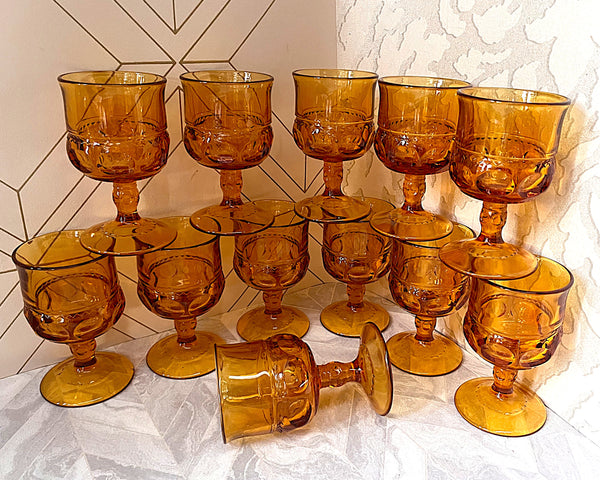 Stem & Drinkware: Indiana Glass King's Crown Amber Wine Goblets, Set of 12