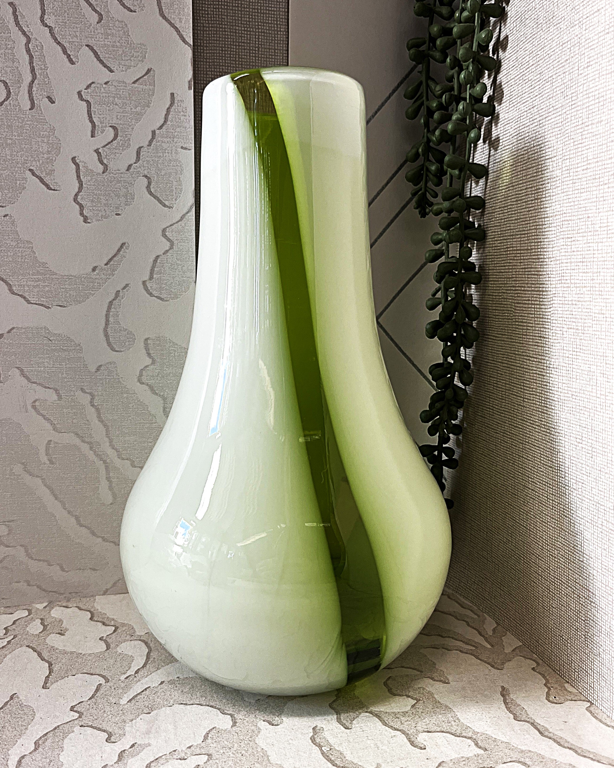Vases: Italian Empoli Lime Green Milky White Glass Vase