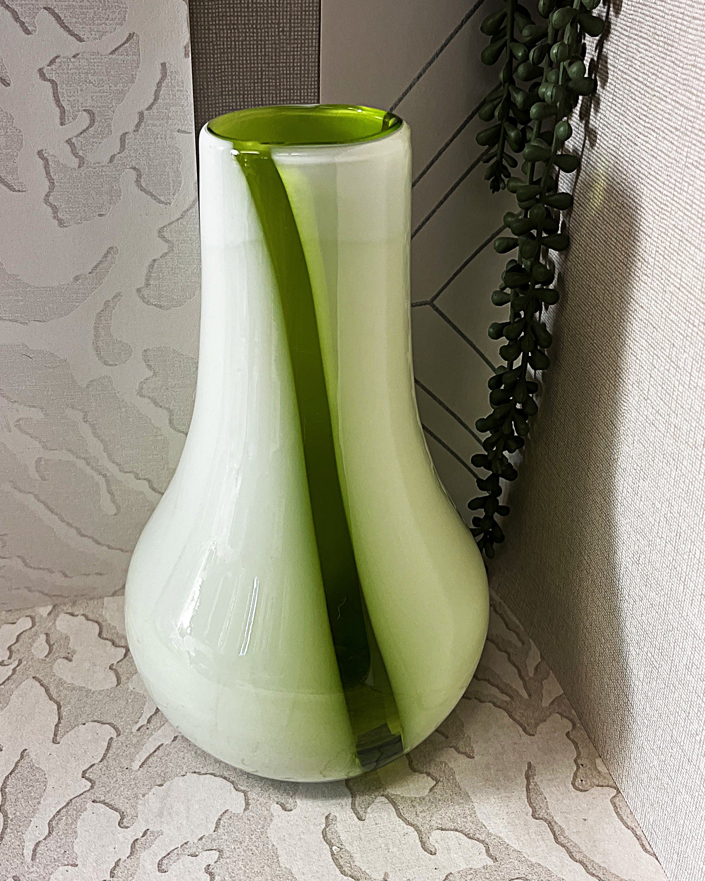 Vases: Italian Empoli Lime Green Milky White Glass Vase