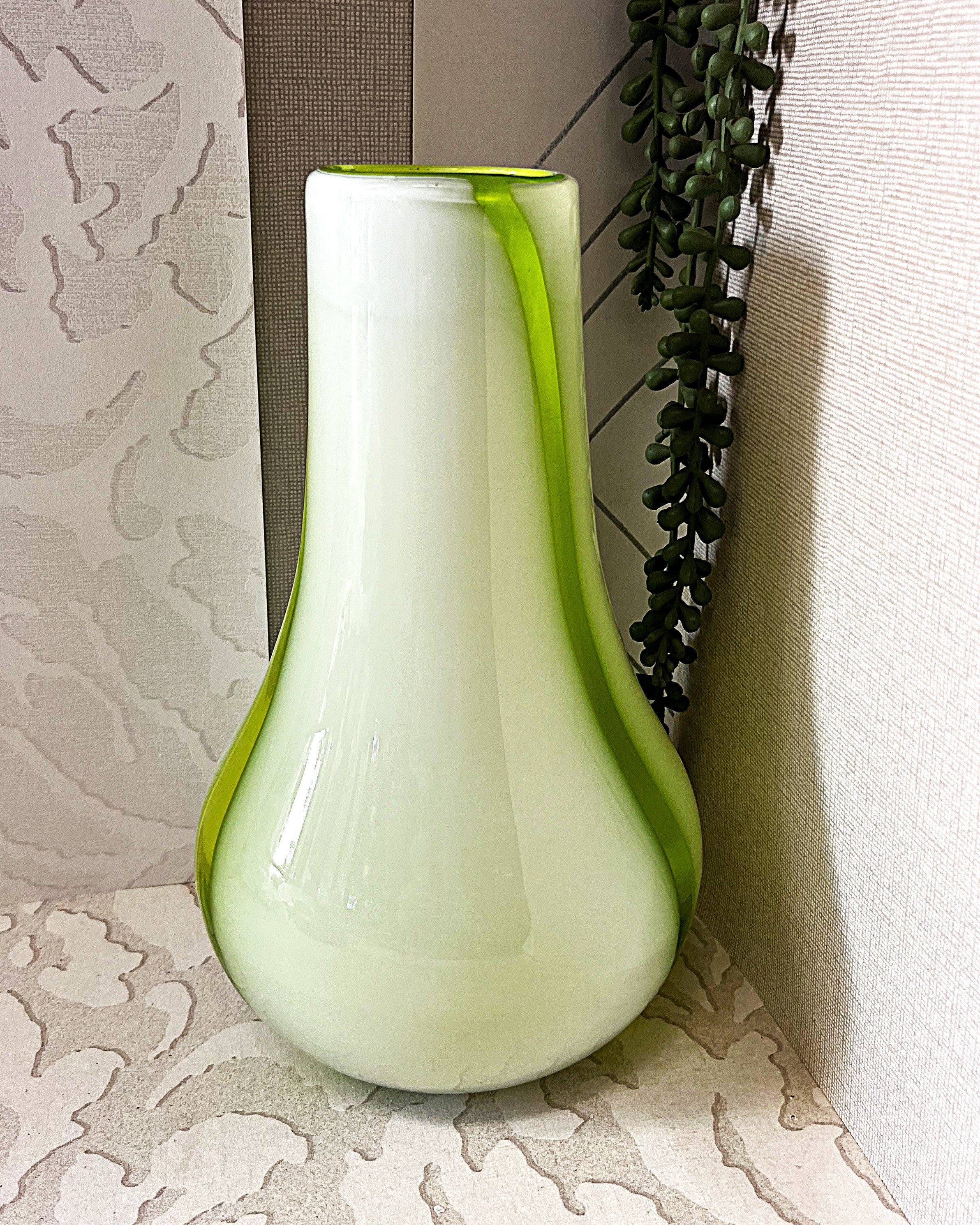 Vases: Italian Empoli Lime Green Milky White Glass Vase