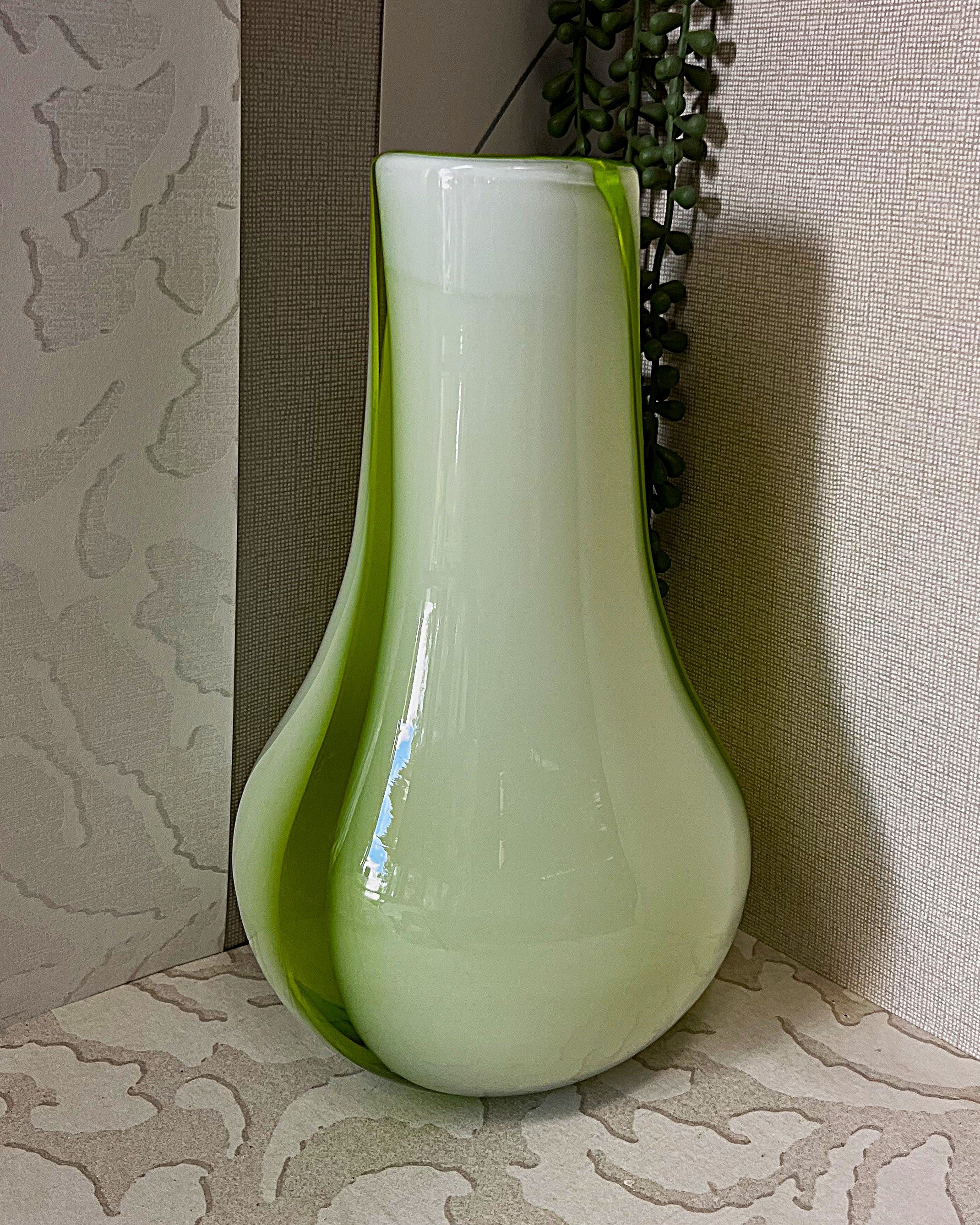 Vases: Italian Empoli Lime Green Milky White Glass Vase