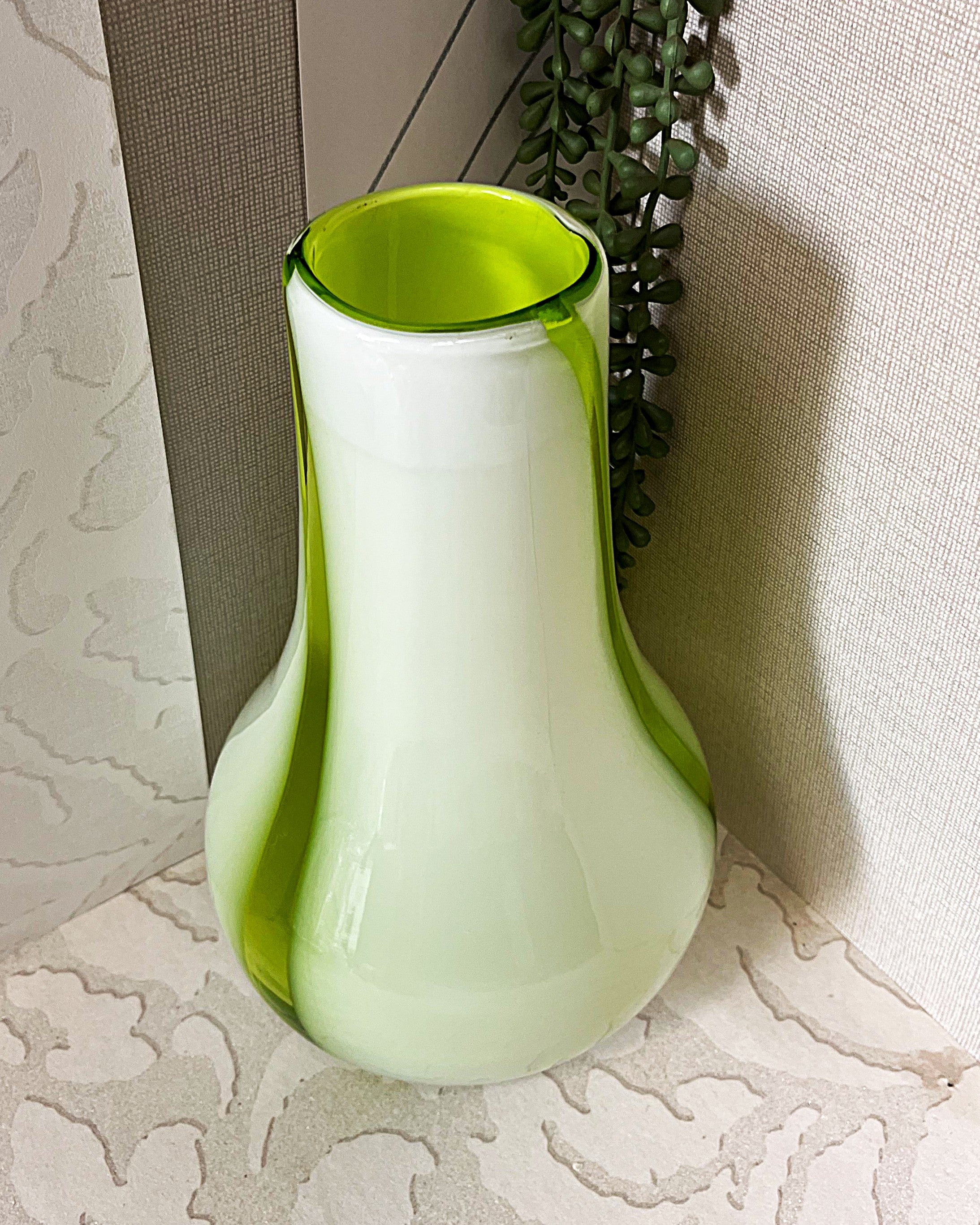 Vases: Italian Empoli Lime Green Milky White Glass Vase
