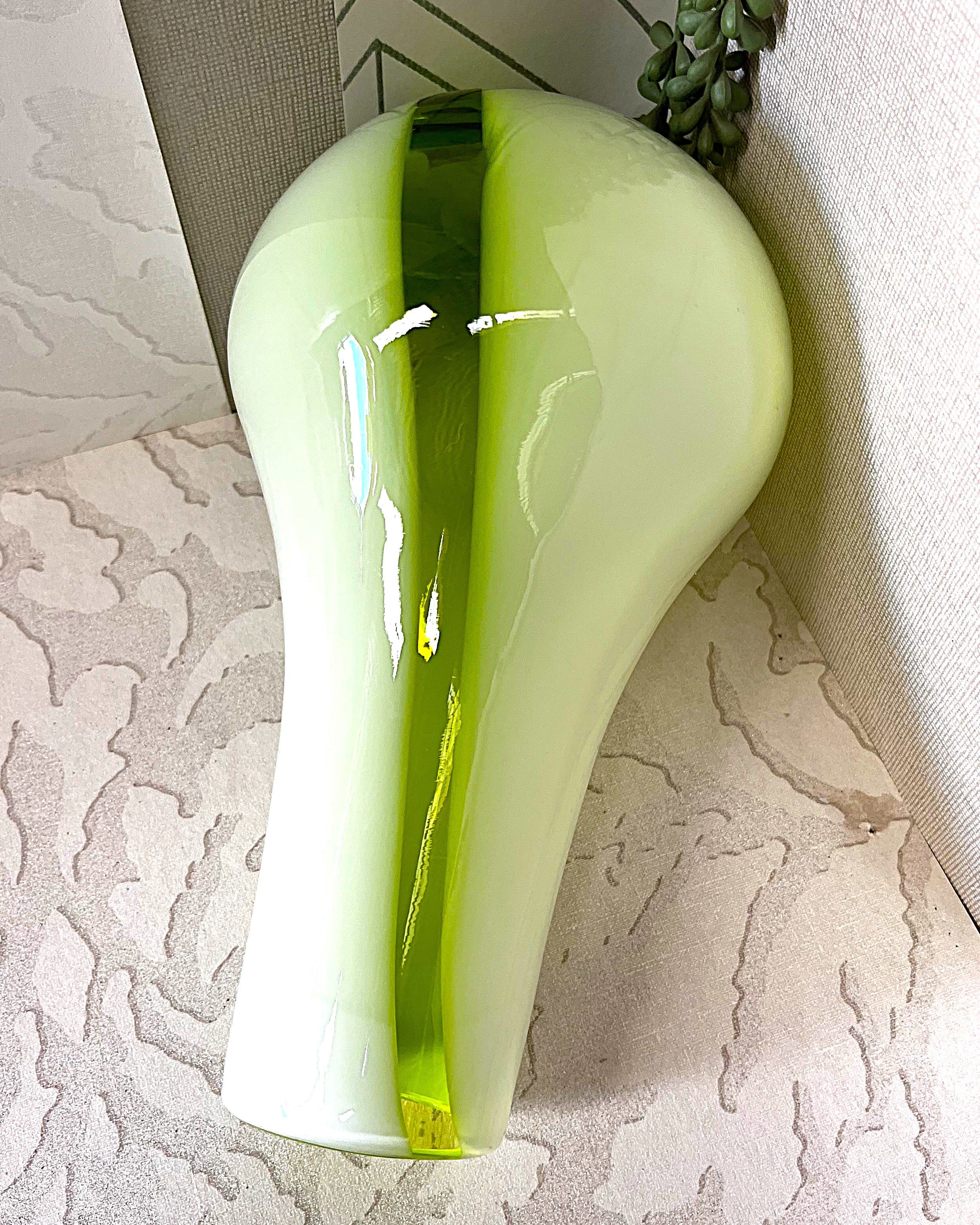Vases: Italian Empoli Lime Green Milky White Glass Vase