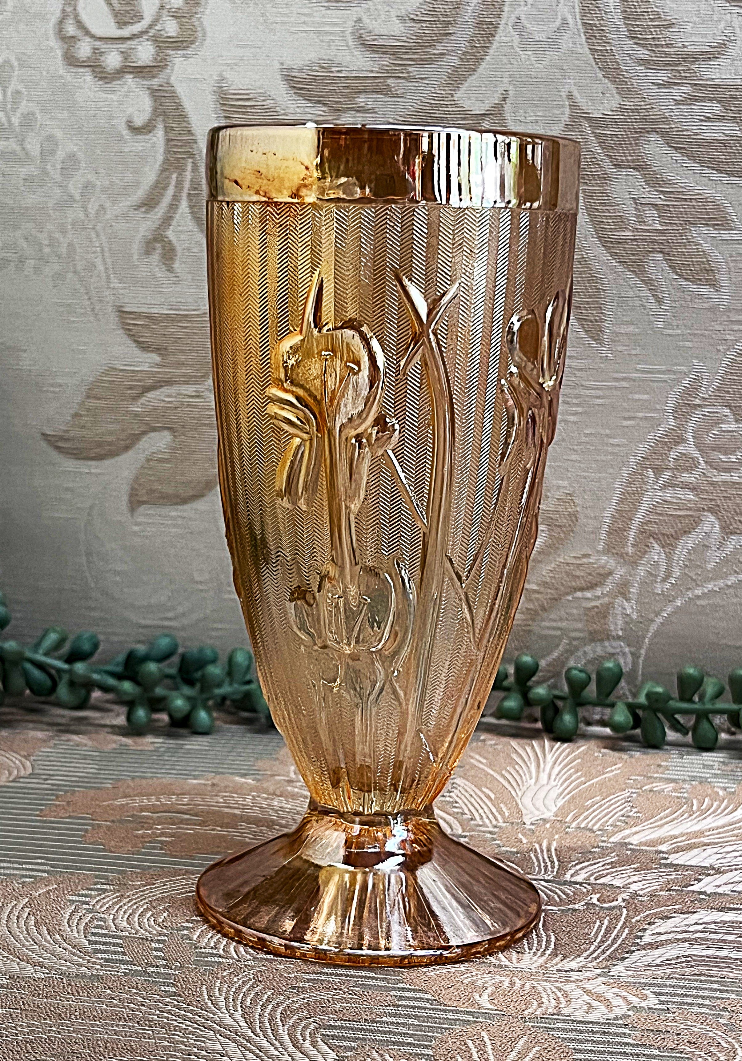 Drinkware: Jeanette Glass Iridescent Marigold Tumbler