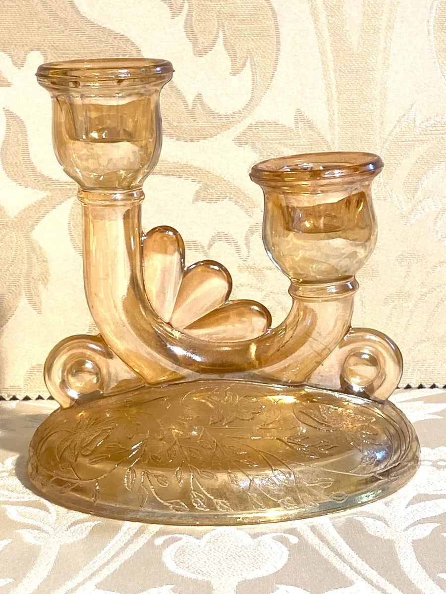 Candleholders: Jeanette Glass Louisa Double Candle Candlestick Holder Marigold