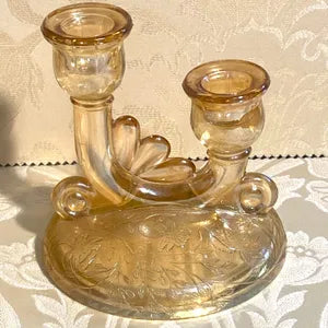 Candleholders: Jeanette Glass Louisa Double Candle Candlestick Holder Marigold