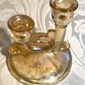 Candleholders: Jeanette Glass Louisa Double Candle Candlestick Holder Marigold