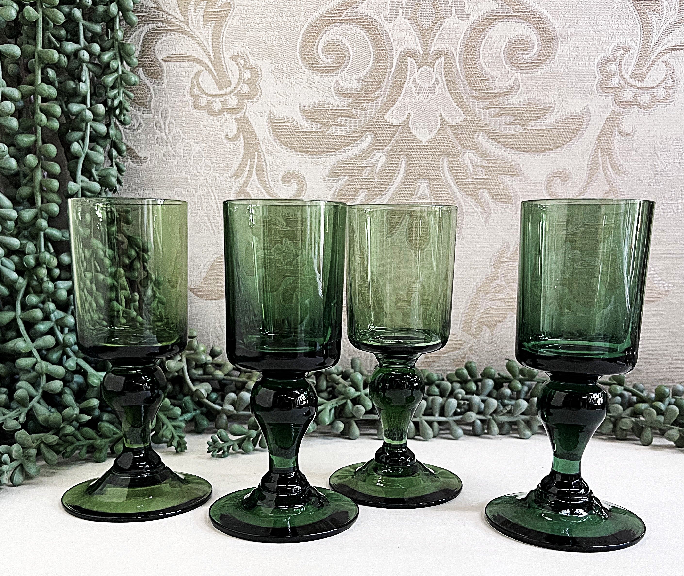 Stemware: Kosta Boda Dark Green Liqueur Glasses, 4