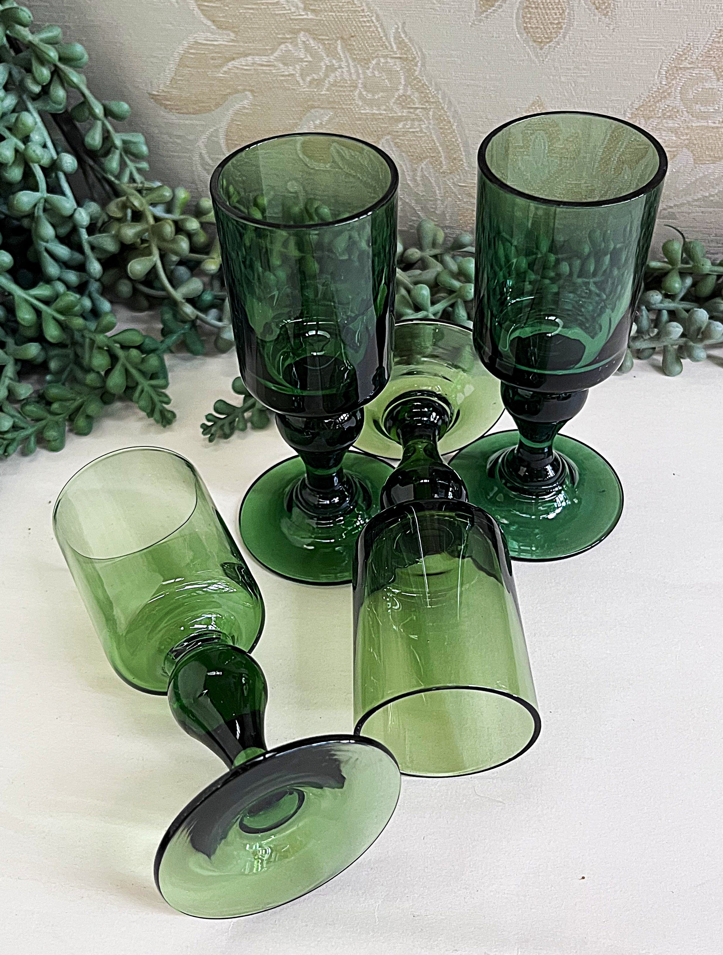 Stemware: Kosta Boda Dark Green Liqueur Glasses, 4