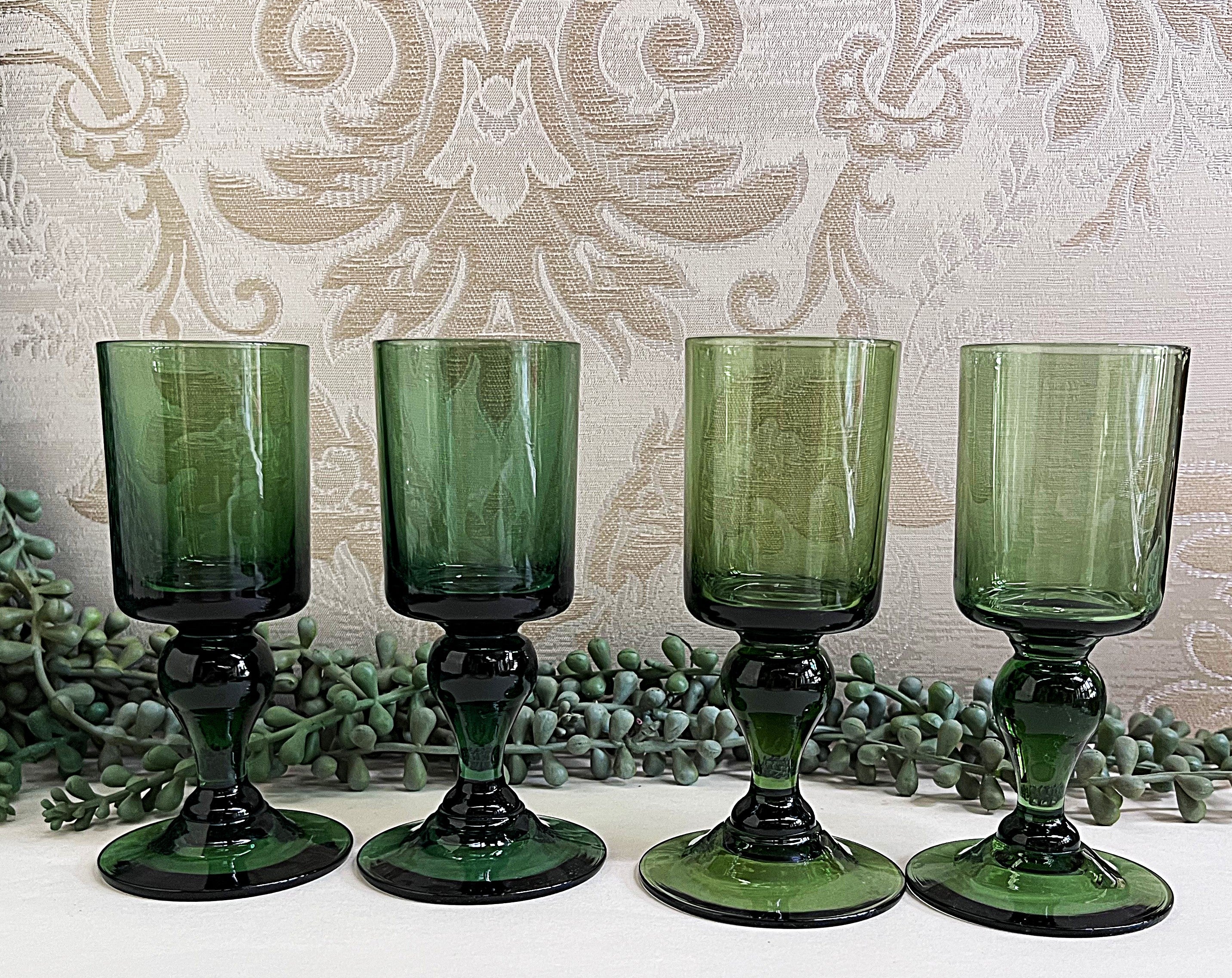 Stemware: Kosta Boda Dark Green Liqueur Glasses, 4