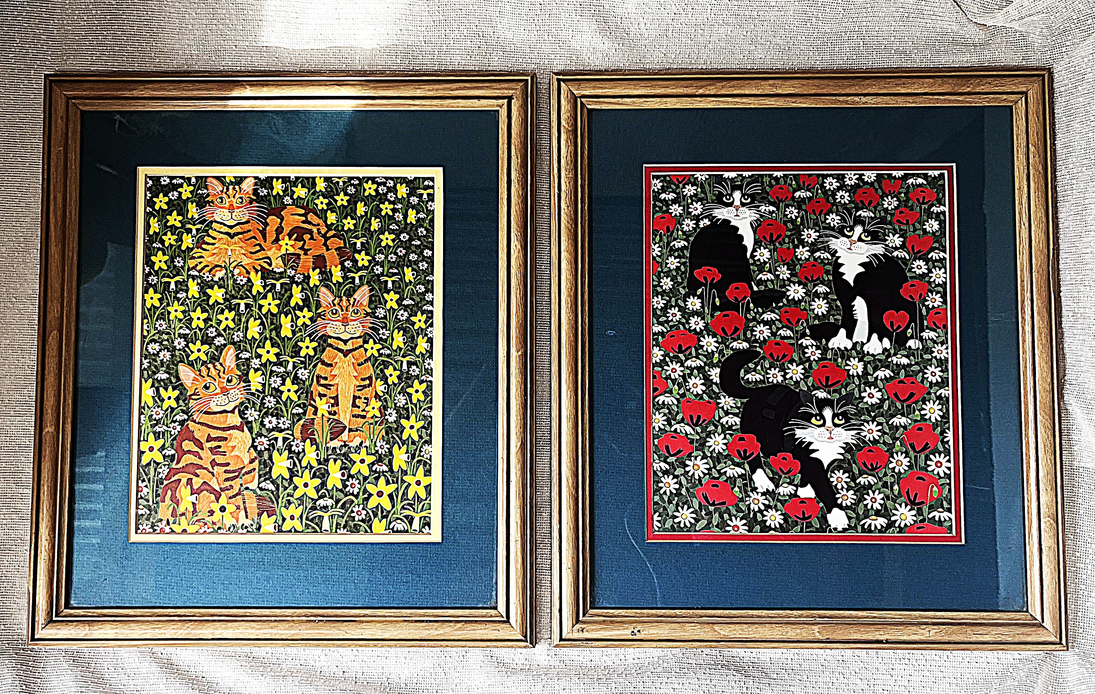 Wall Art: Folk-Art Cat Prints by Lara Geffen, Pair