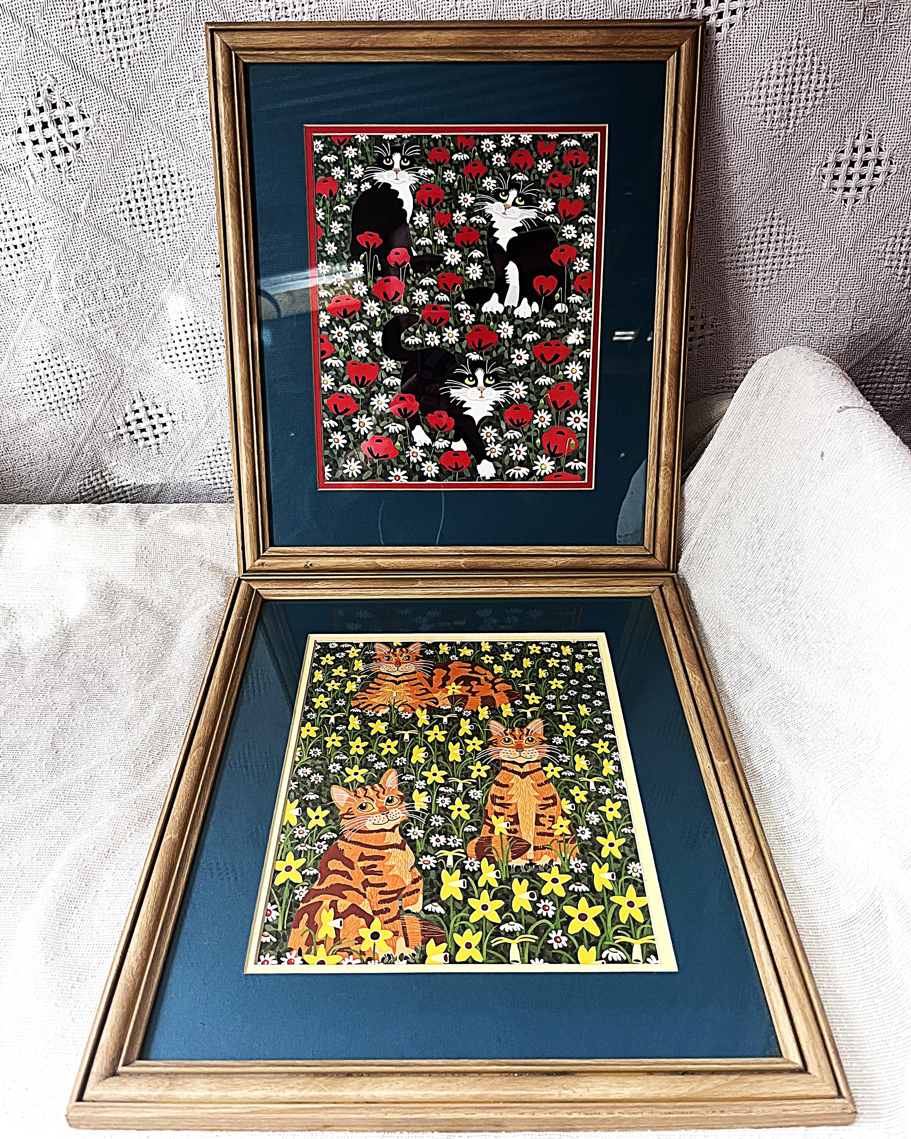 Wall Art: Folk-Art Cat Prints by Lara Geffen, Pair