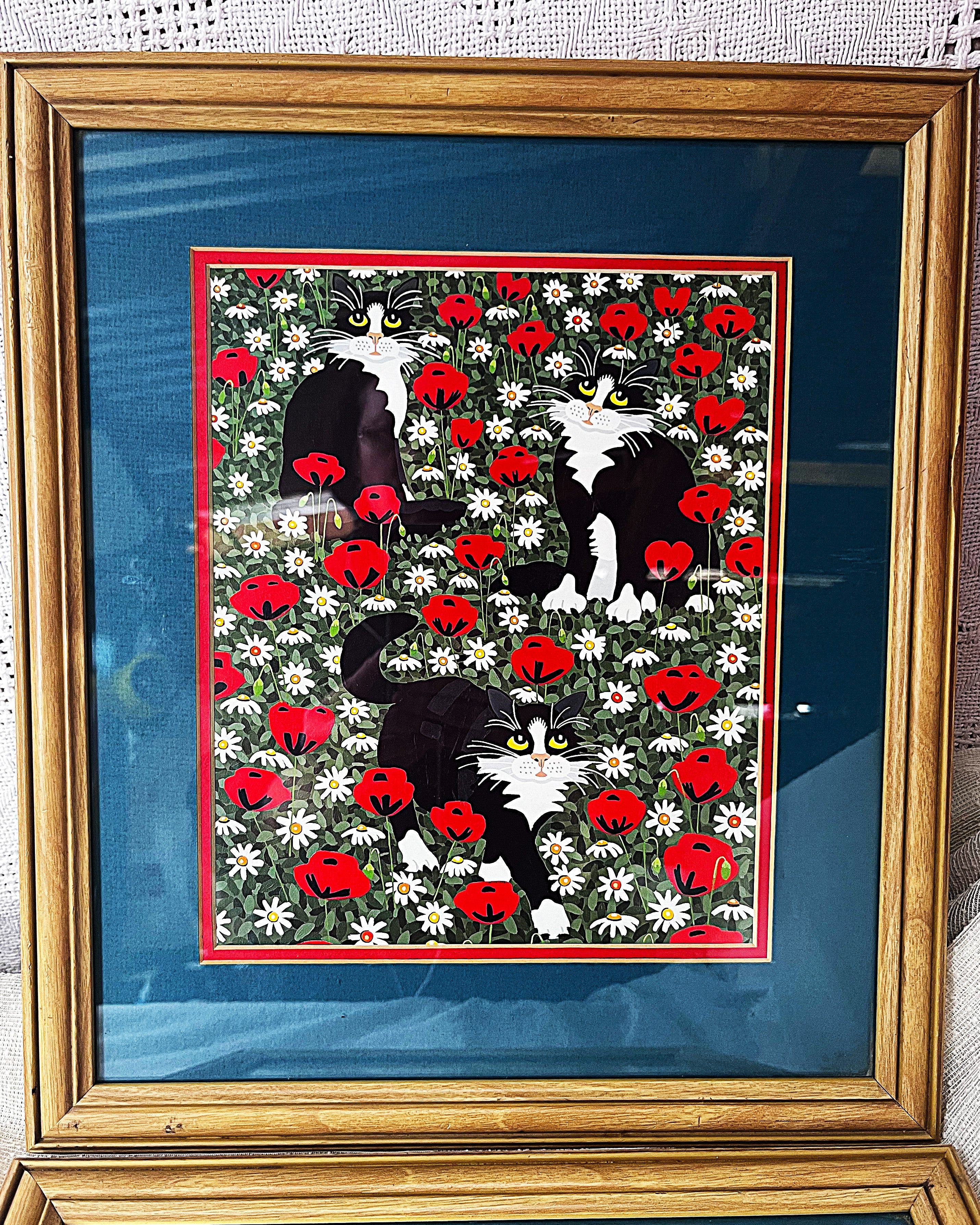 Wall Art: Folk-Art Cat Prints by Lara Geffen, Pair