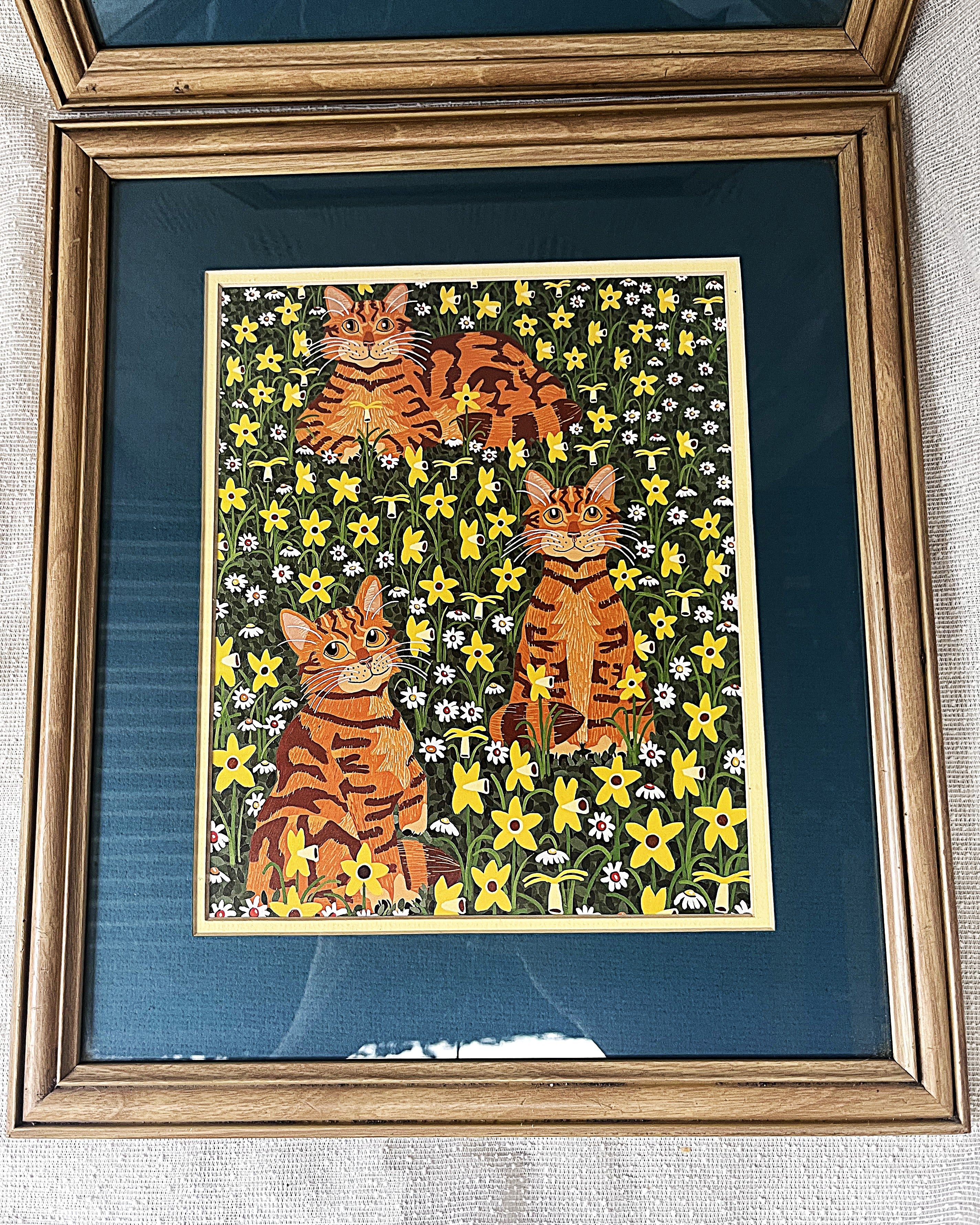 Wall Art: Folk-Art Cat Prints by Lara Geffen, Pair