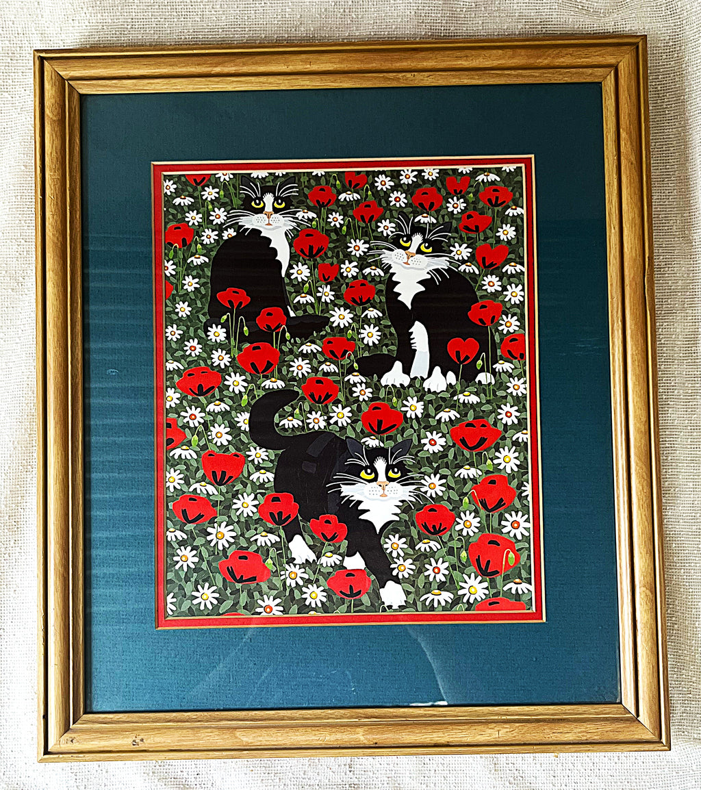 Prints & Etchings: Lara Geffen Folk-Art Cat Prints, Diptych