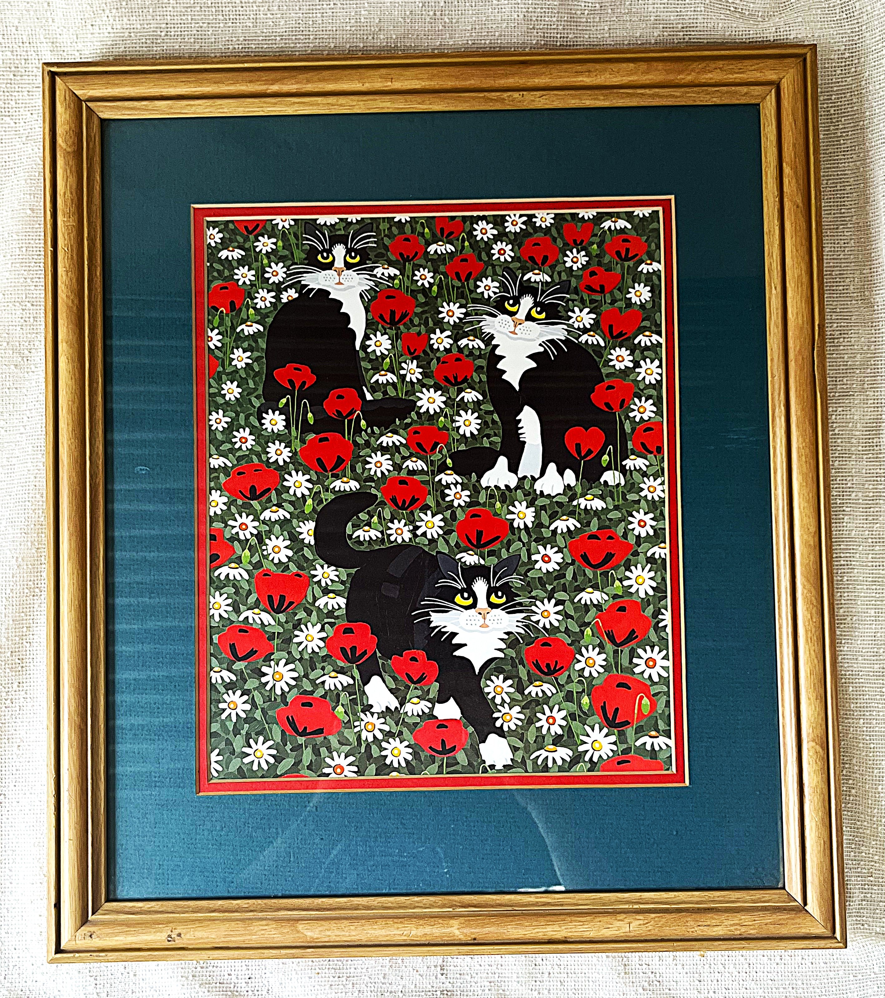 Wall Art: Folk-Art Cat Prints by Lara Geffen, Pair