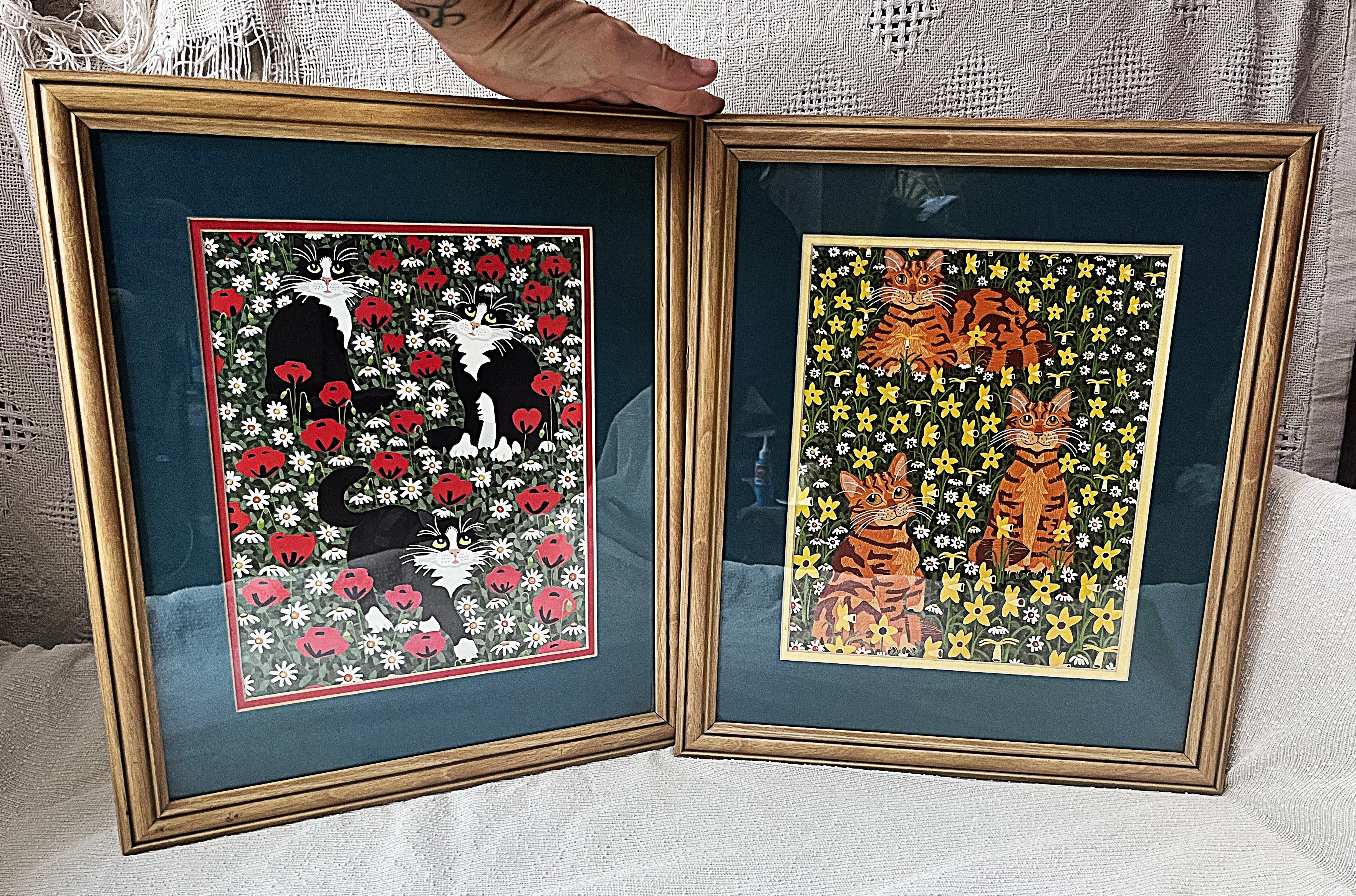 Wall Art: Folk-Art Cat Prints by Lara Geffen, Pair