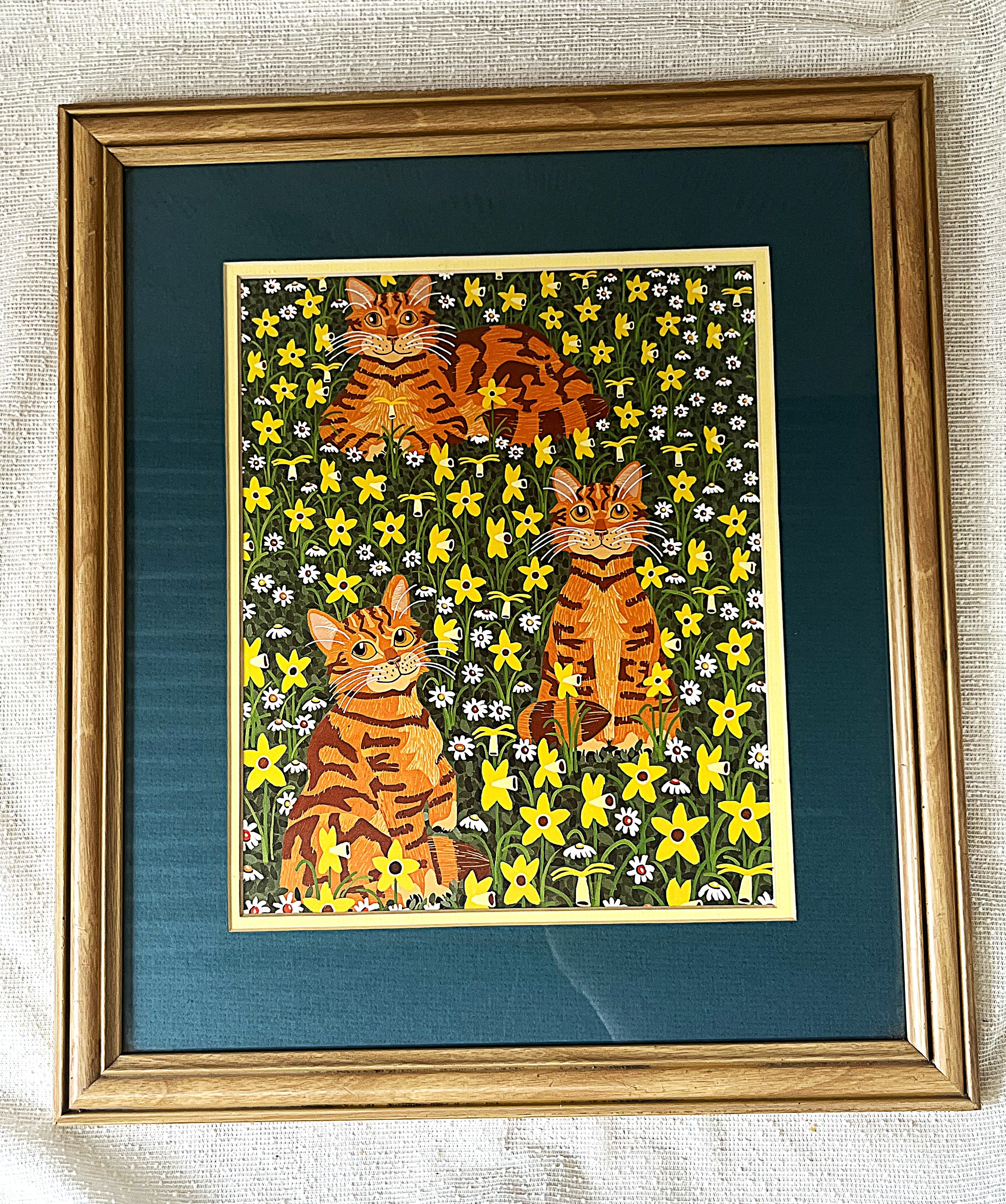 Wall Art: Folk-Art Cat Prints by Lara Geffen, Pair