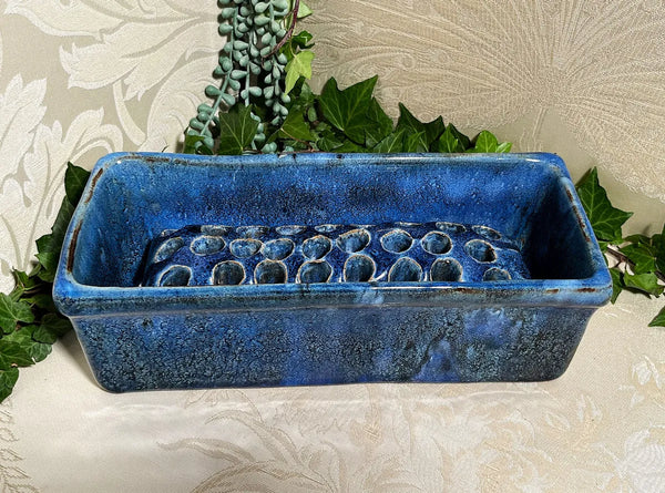 Linn Ware: Trough Vase with Flower Frog Insert in Cobalt Blue