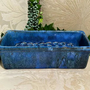 Linn Ware: Trough Vase with Flower Frog Insert in Cobalt Blue