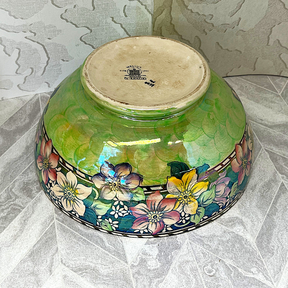 Decorative Ceramics: Antique Maling "Clematis" Lustreware Centrepiece Bowl
